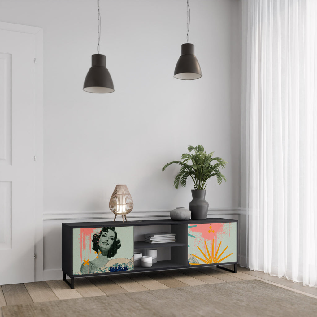 KANAGAWA BEAUTY 2-Door TV Stand in Black Finish