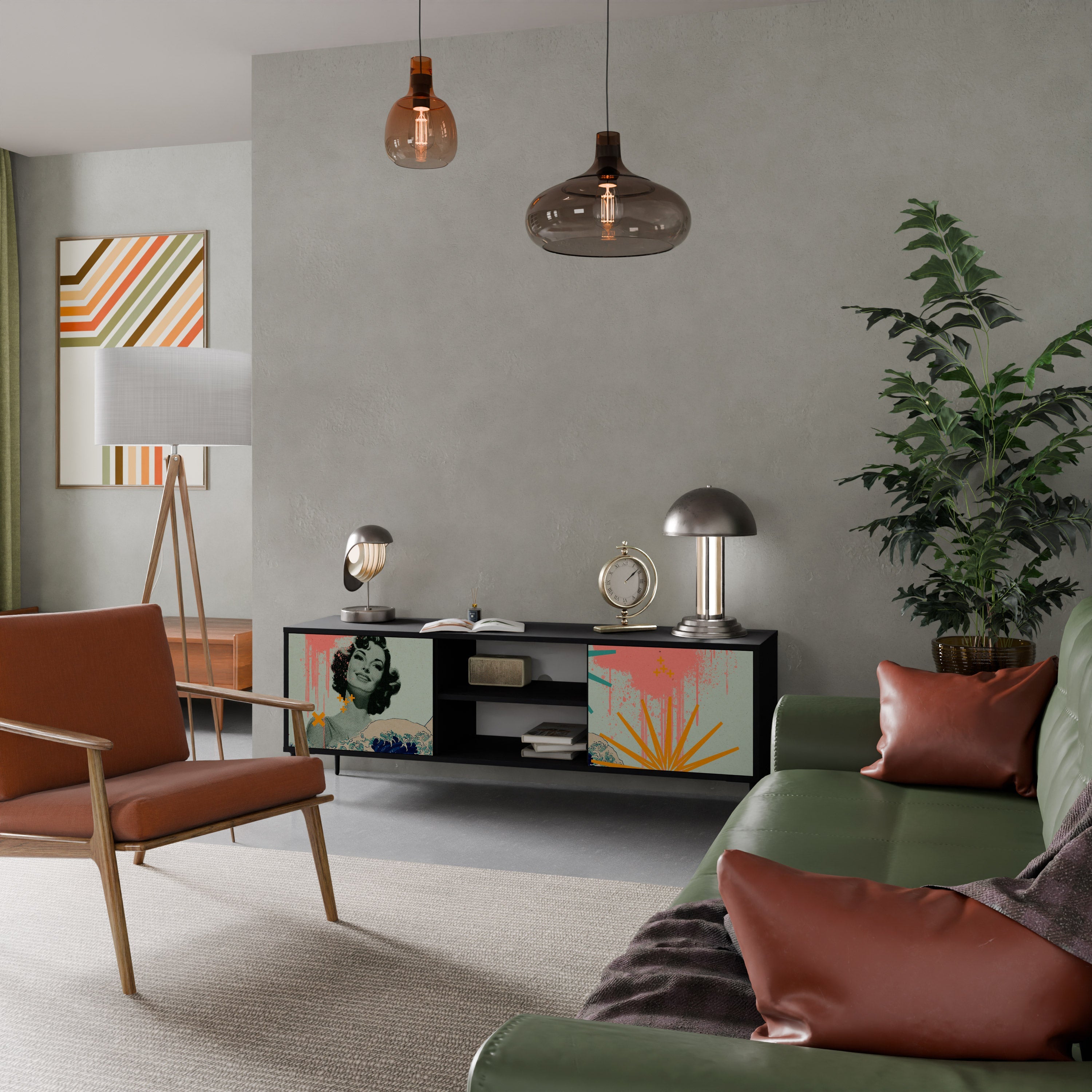 KANAGAWA BEAUTY Móvel de TV com 2 Portas em Acabamento Preto