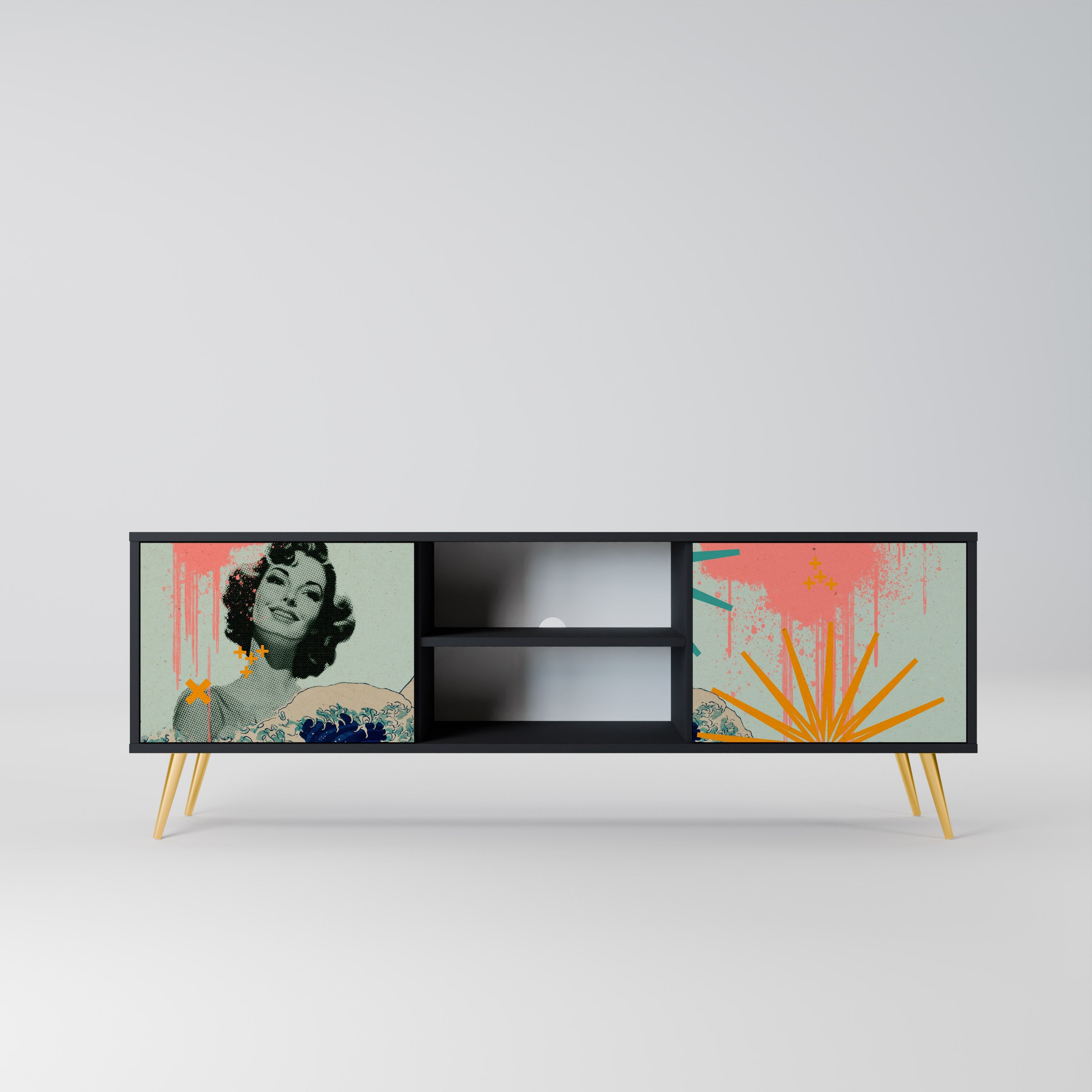 KANAGAWA BEAUTY Móvel de TV com 2 Portas em Acabamento Preto