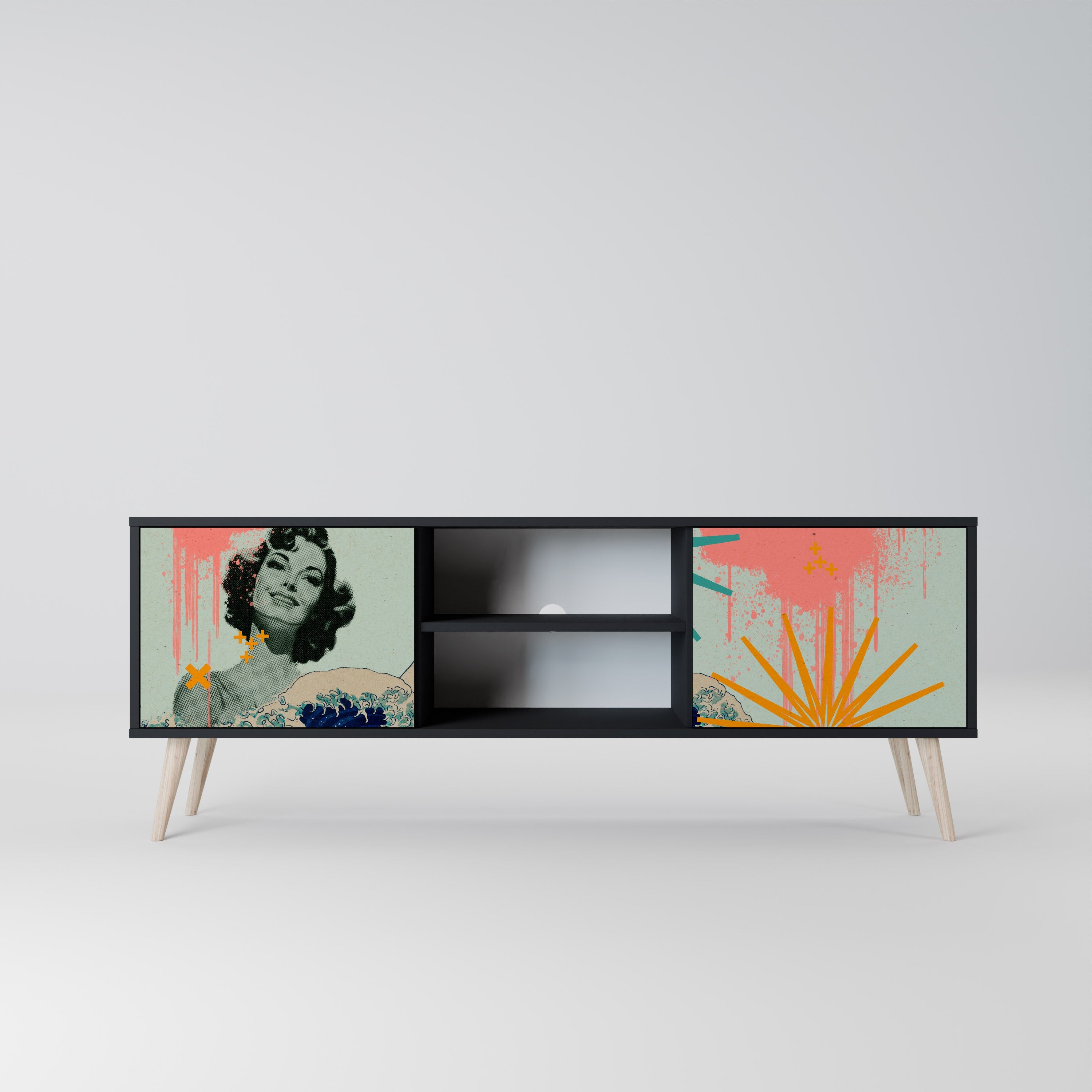 KANAGAWA BEAUTY Móvel de TV com 2 Portas em Acabamento Preto