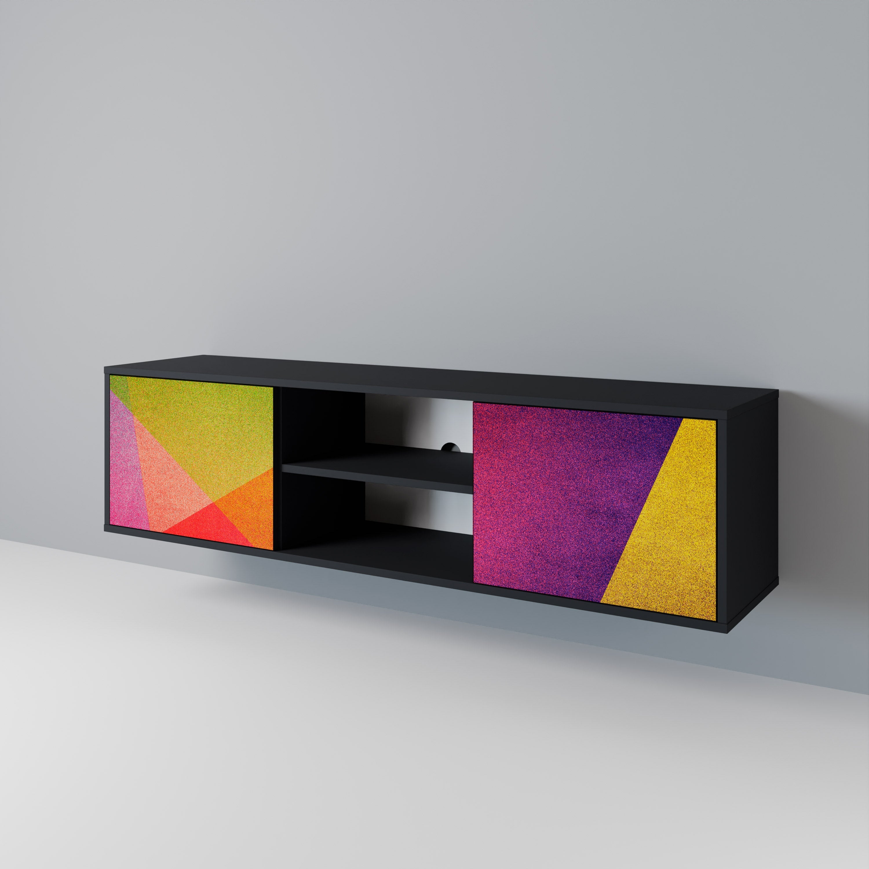 VIVID GEOMETRY Móvel de TV com 2 Portas em Acabamento Preto