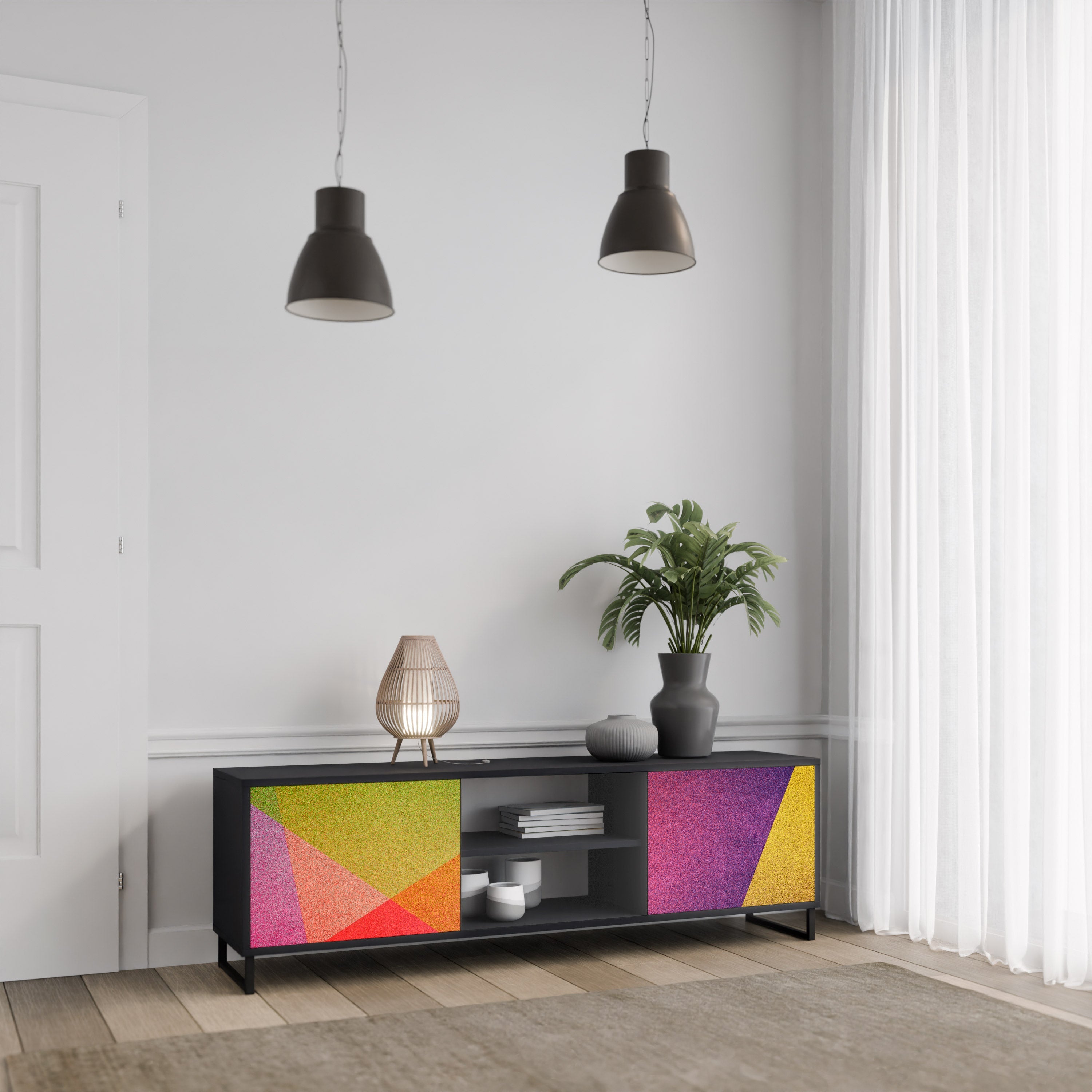 VIVID GEOMETRY Móvel de TV com 2 Portas em Acabamento Preto