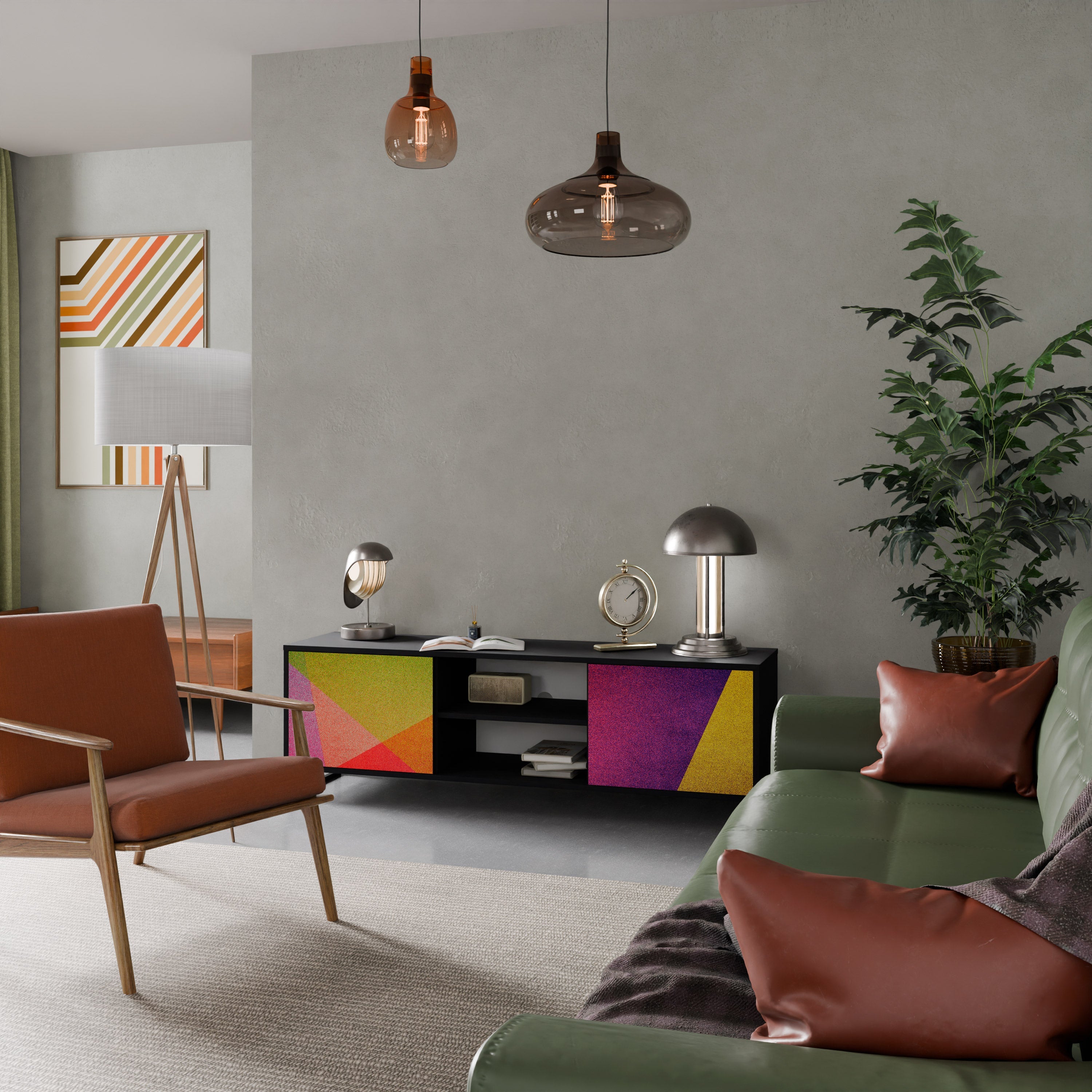 VIVID GEOMETRY Móvel de TV com 2 Portas em Acabamento Preto