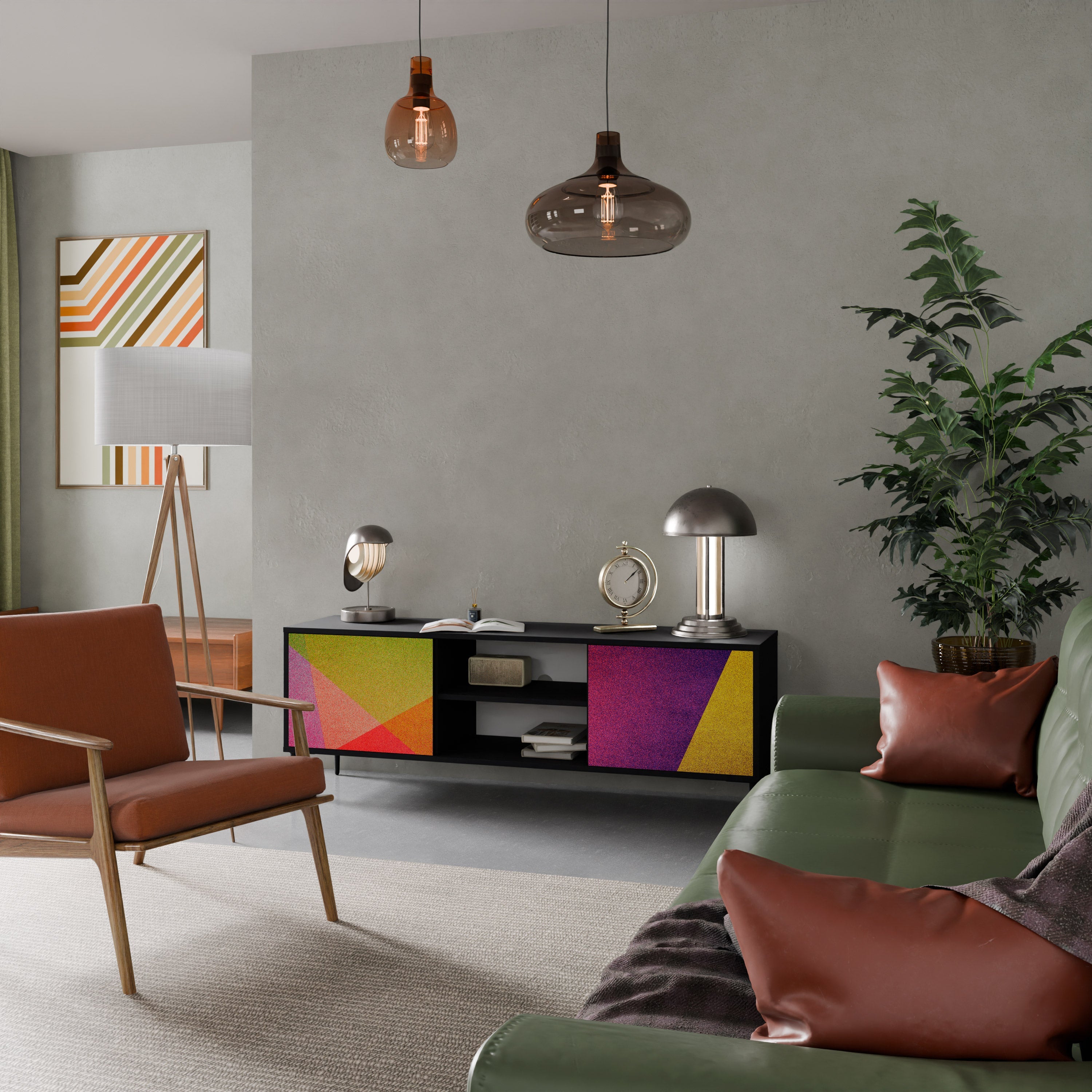 VIVID GEOMETRY Móvel de TV com 2 Portas em Acabamento Preto