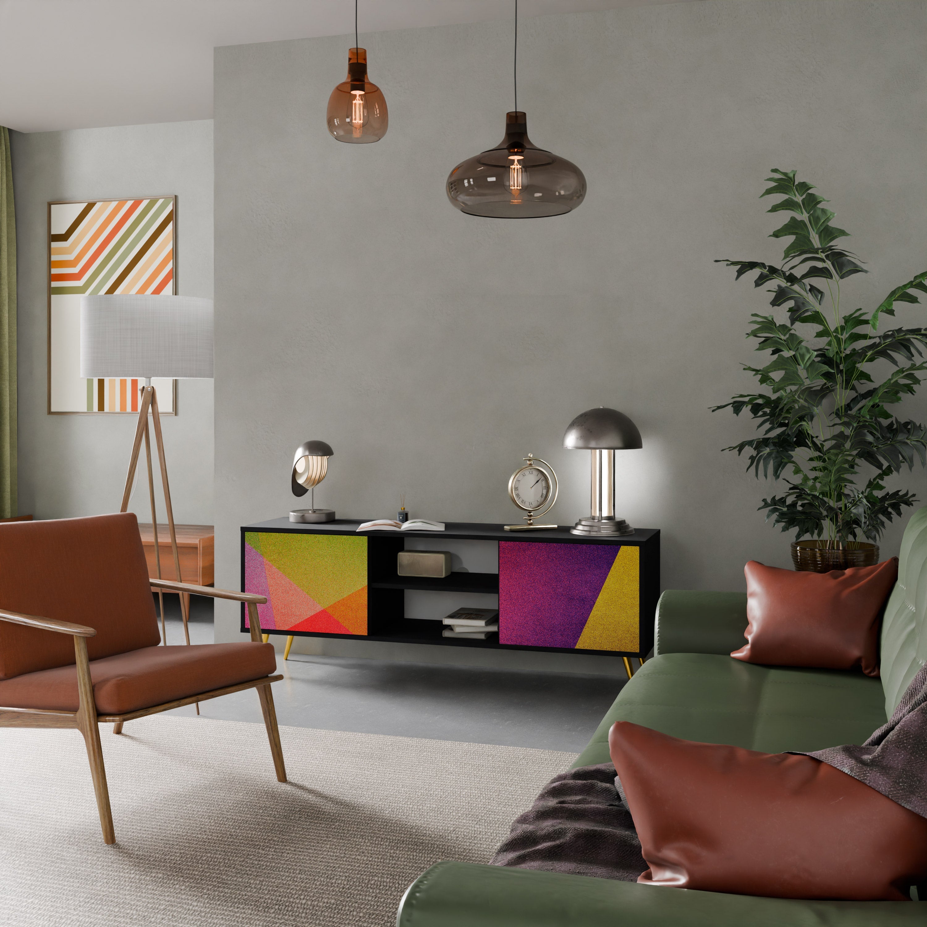 VIVID GEOMETRY Móvel de TV com 2 Portas em Acabamento Preto