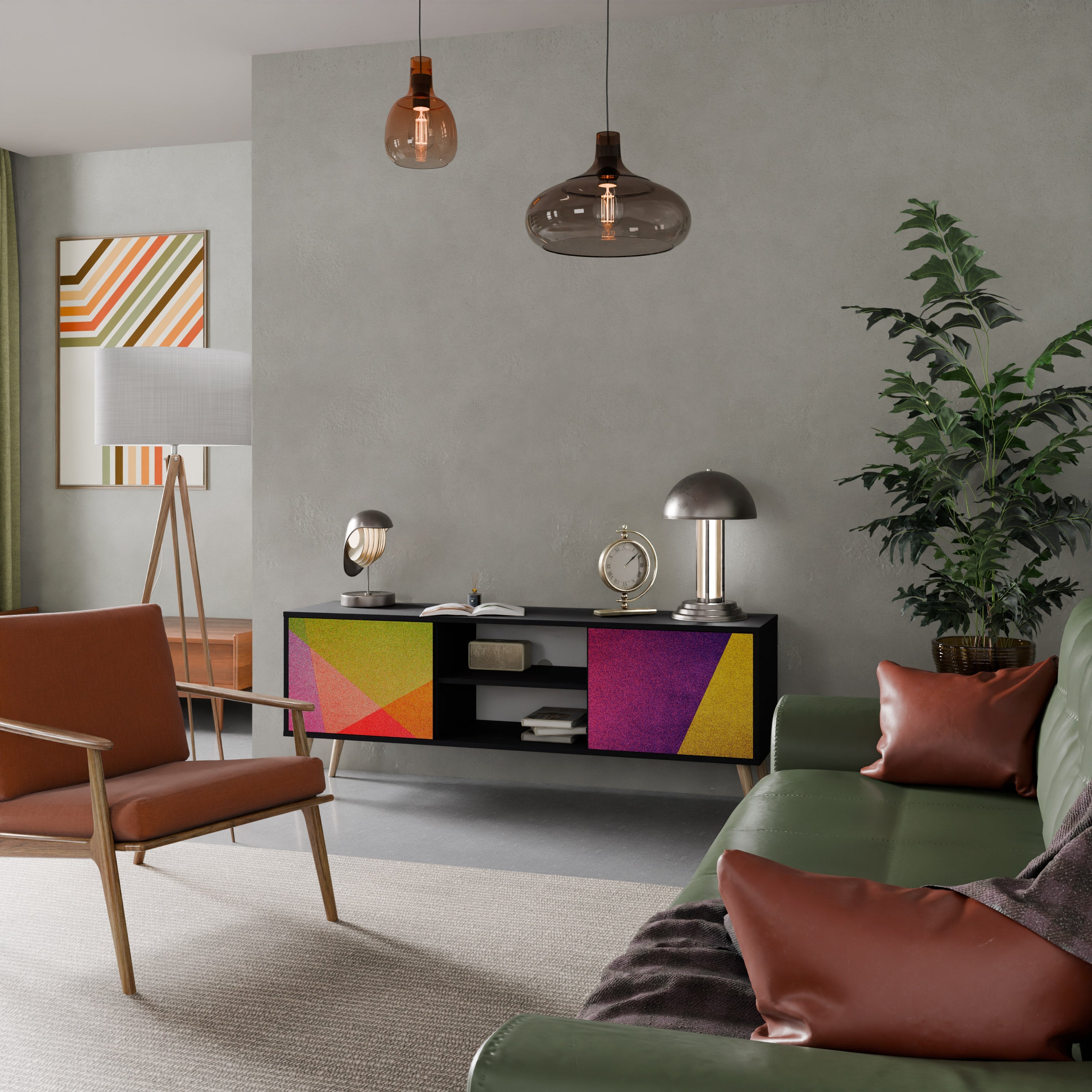 VIVID GEOMETRY Móvel de TV com 2 Portas em Acabamento Preto