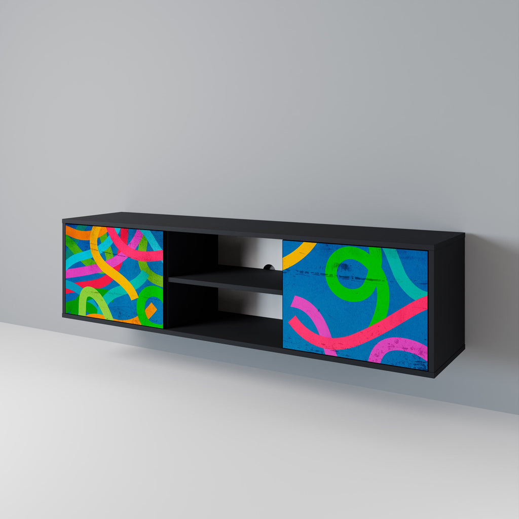 STREAMER TANGLE Móvel de TV com 2 Portas em Acabamento Preto