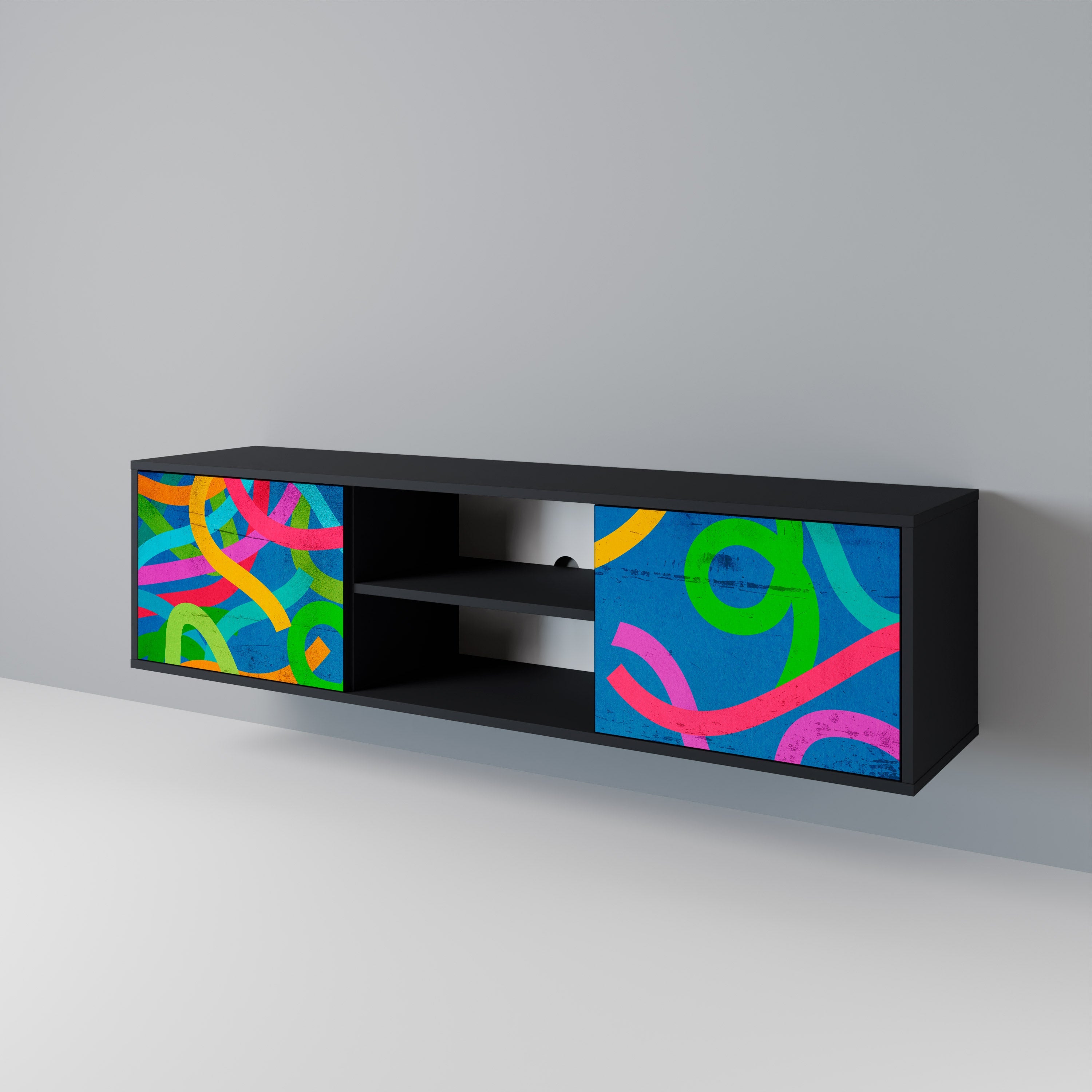 STREAMER TANGLE Móvel de TV com 2 Portas em Acabamento Preto