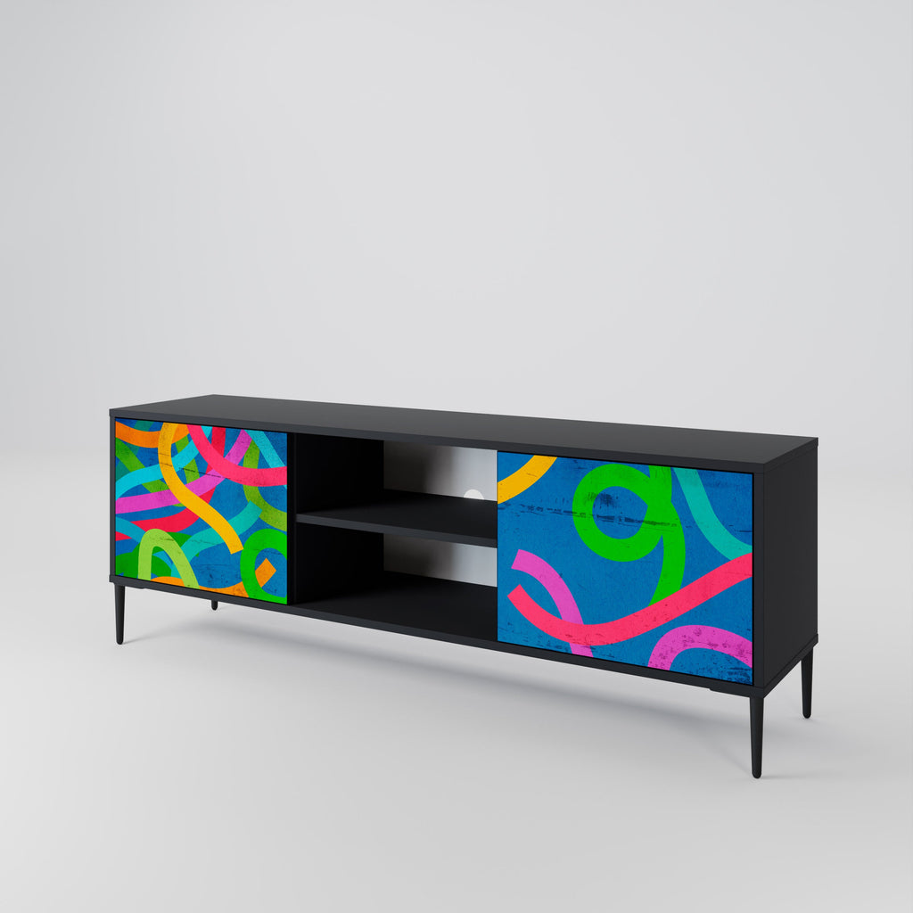 STREAMER TANGLE Móvel de TV com 2 Portas em Acabamento Preto