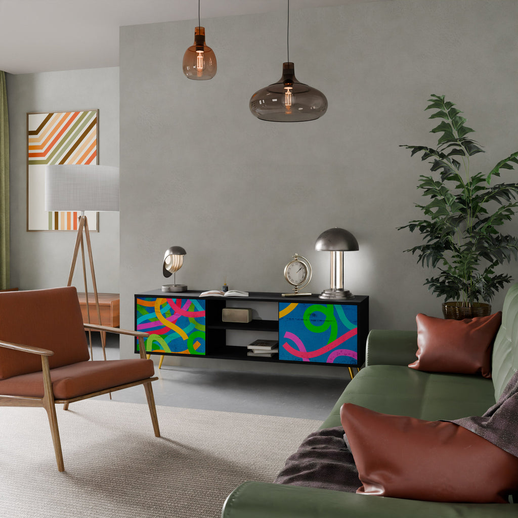 STREAMER TANGLE Móvel de TV com 2 Portas em Acabamento Preto