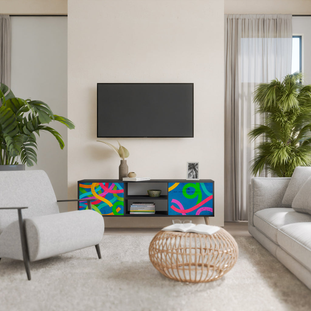 STREAMER TANGLE Móvel de TV com 2 Portas em Acabamento Preto