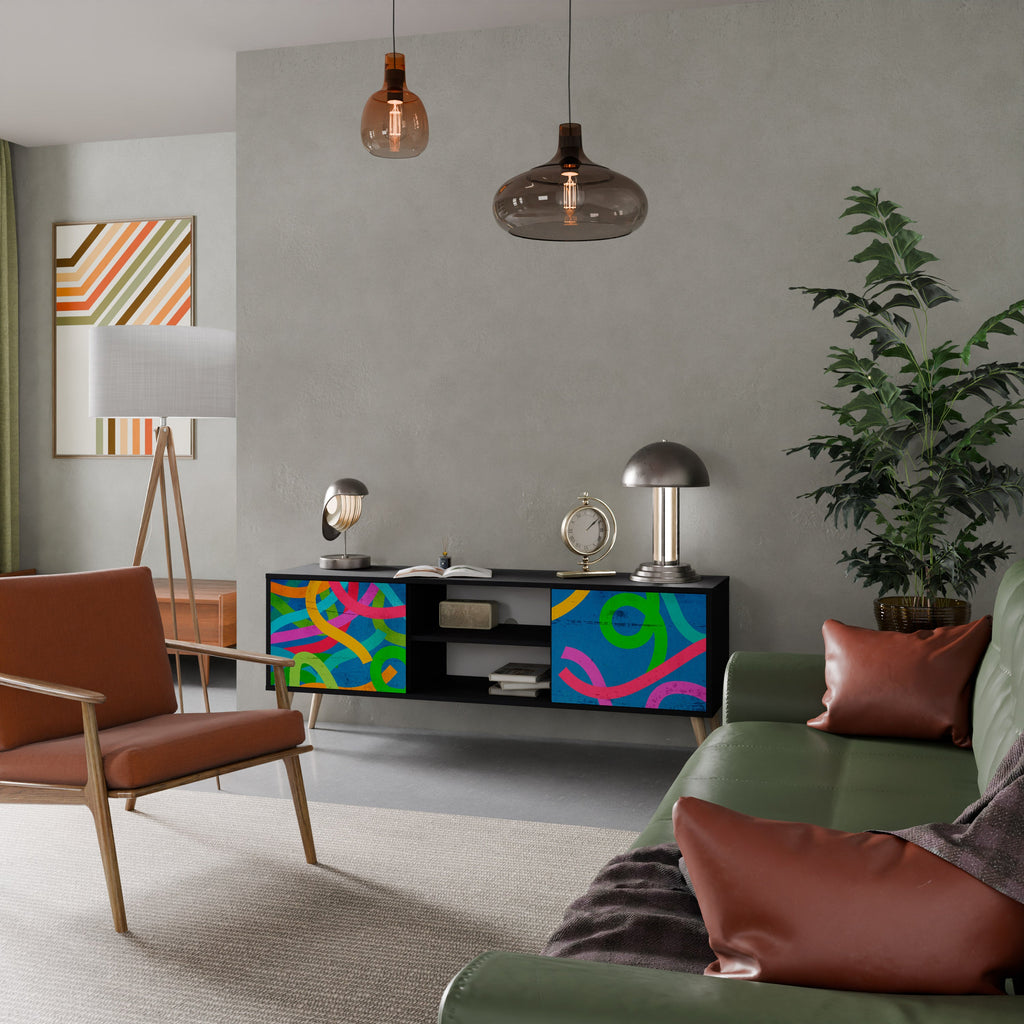 STREAMER TANGLE Móvel de TV com 2 Portas em Acabamento Preto