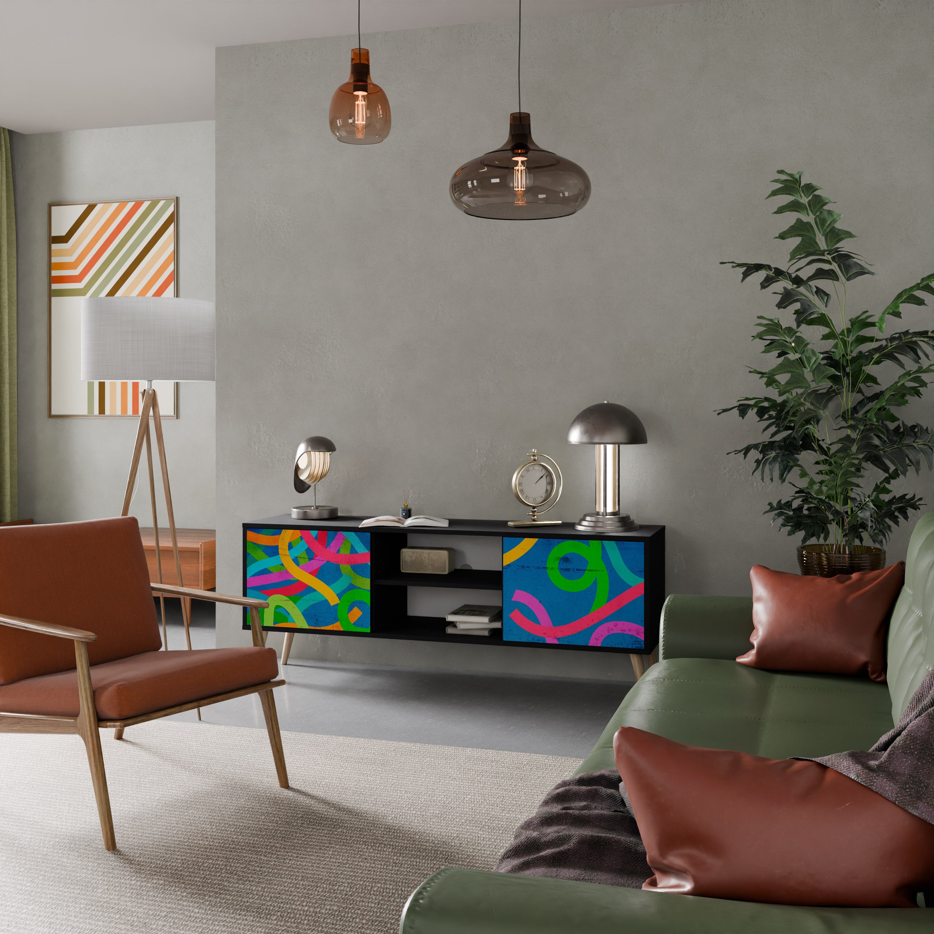 STREAMER TANGLE Móvel de TV com 2 Portas em Acabamento Preto