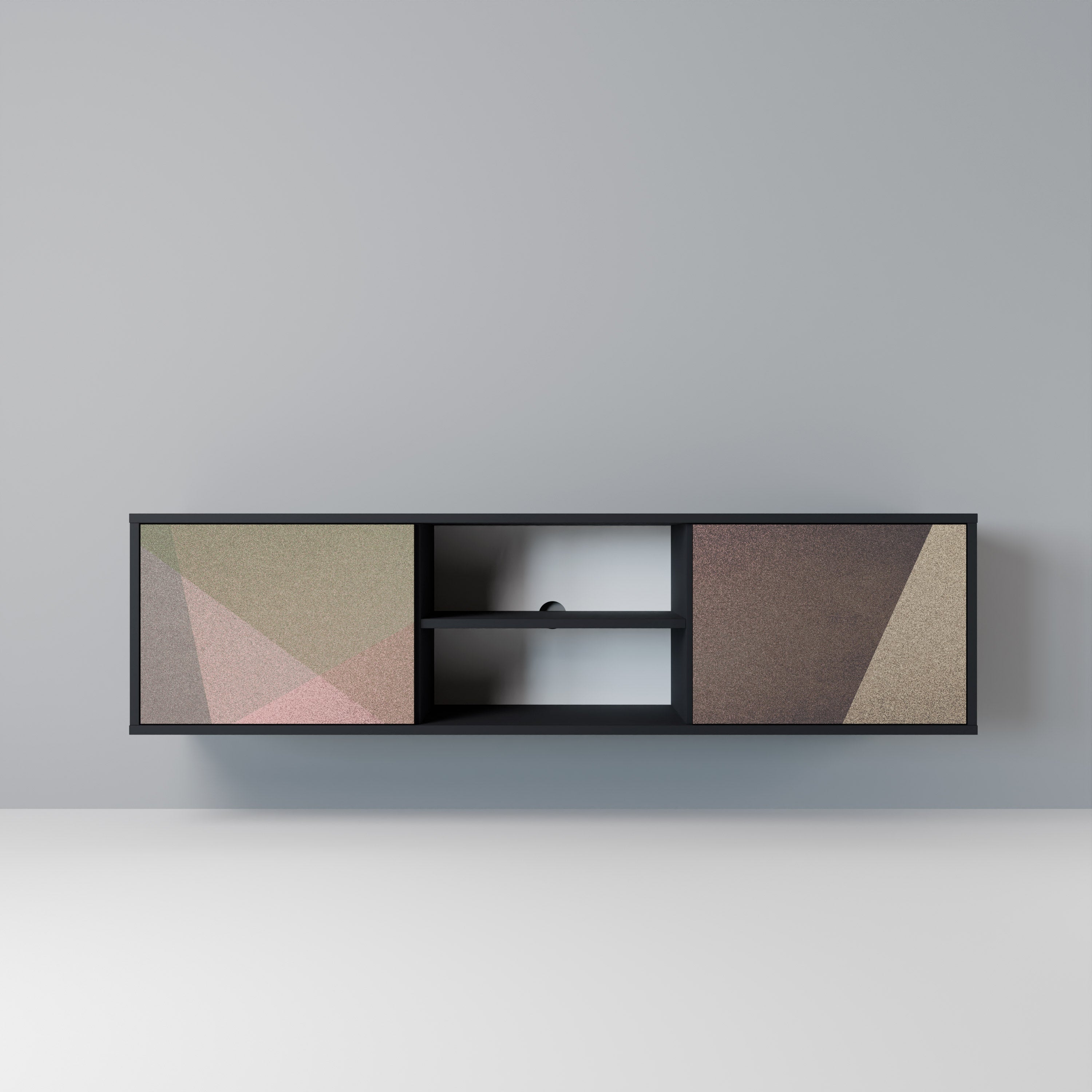 BEIGE GEOMETRY Móvel de TV com 2 Portas em Acabamento Preto