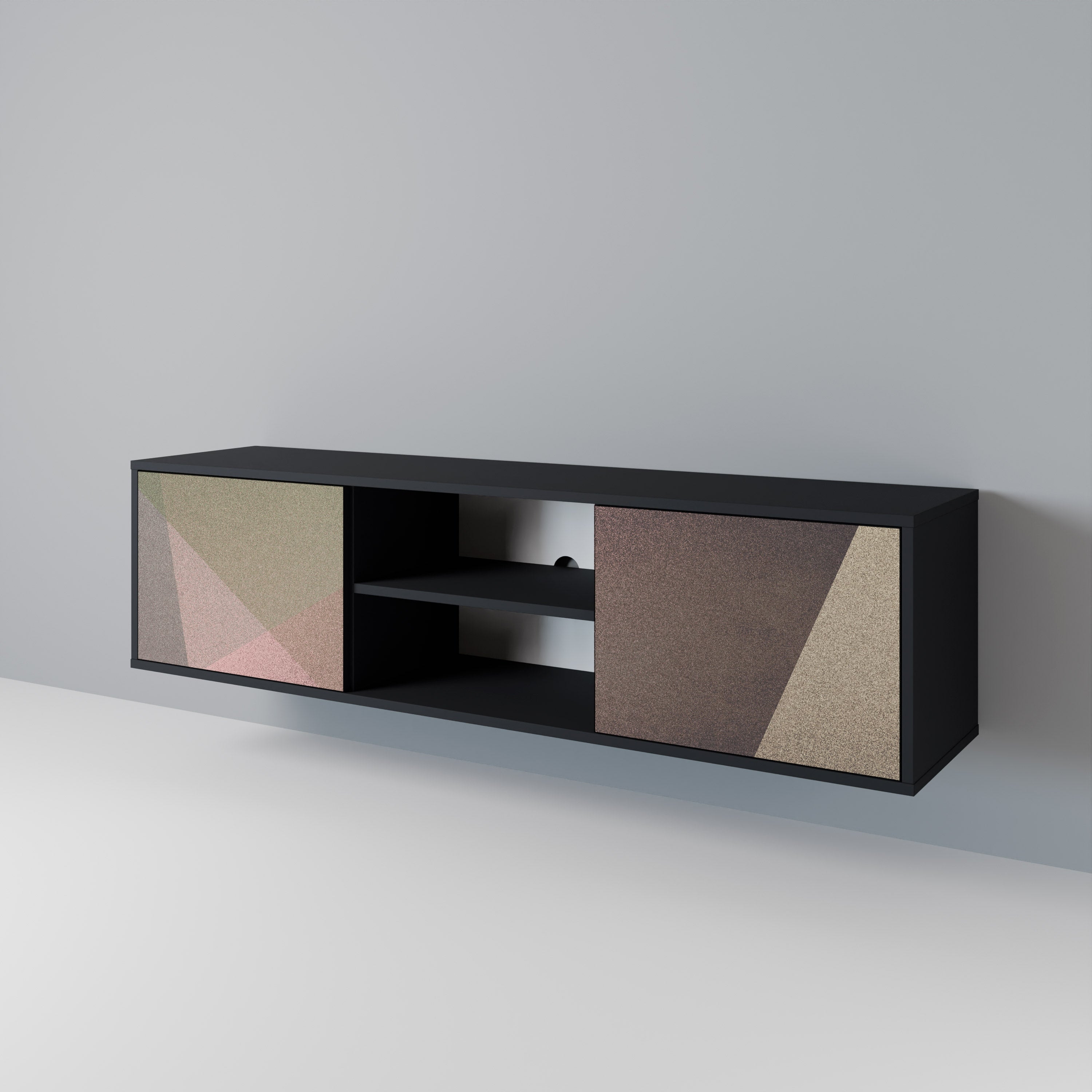 BEIGE GEOMETRY Móvel de TV com 2 Portas em Acabamento Preto