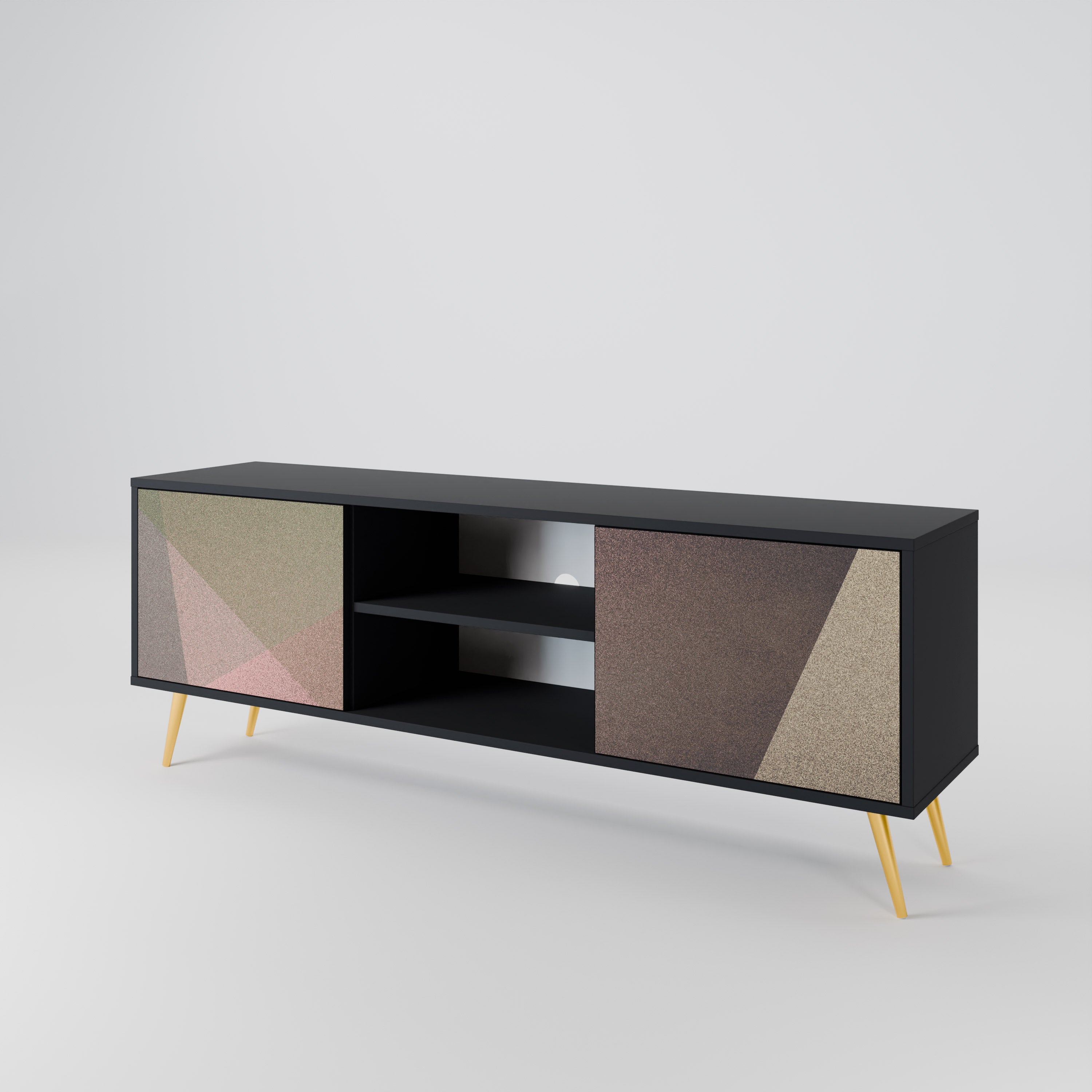 BEIGE GEOMETRY Móvel de TV com 2 Portas em Acabamento Preto