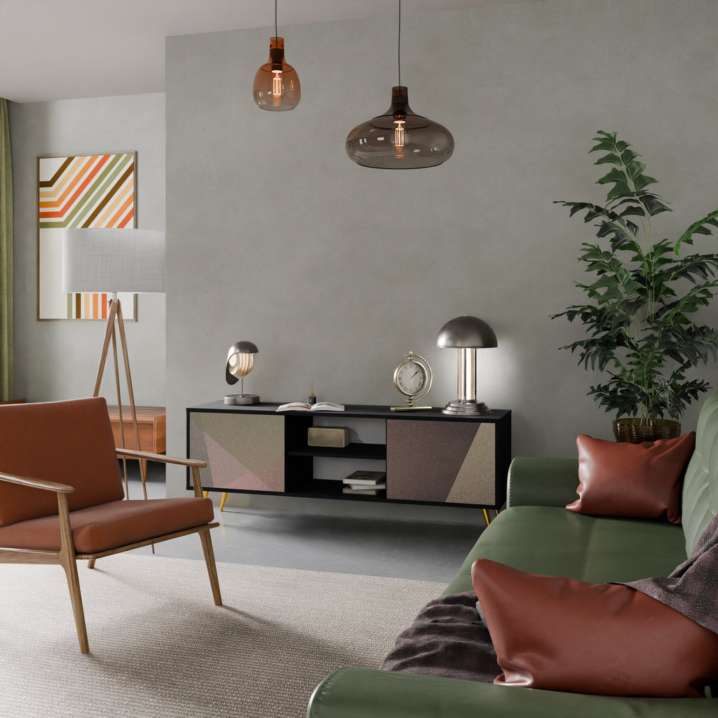 BEIGE GEOMETRY Móvel de TV com 2 Portas em Acabamento Preto