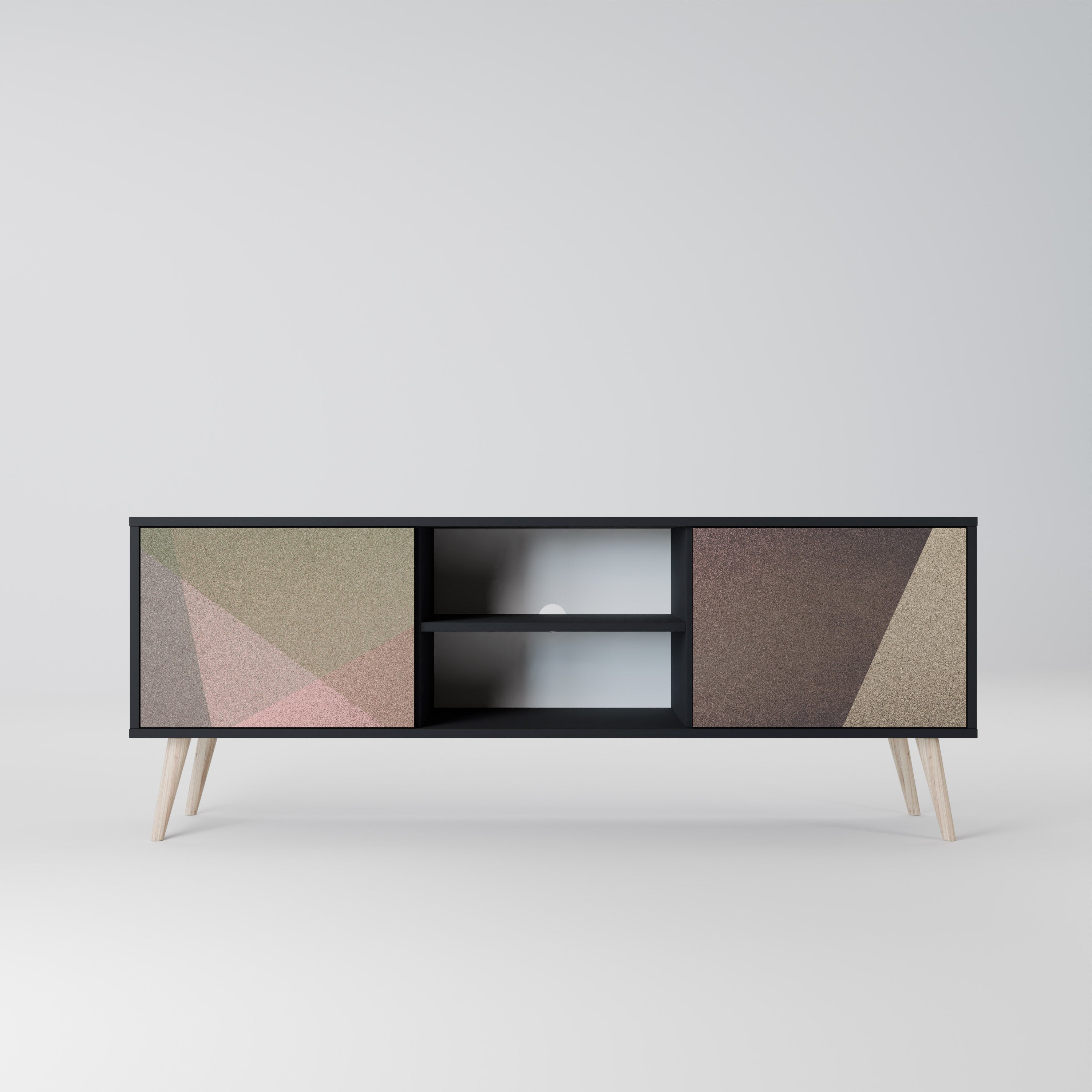 BEIGE GEOMETRY Móvel de TV com 2 Portas em Acabamento Preto