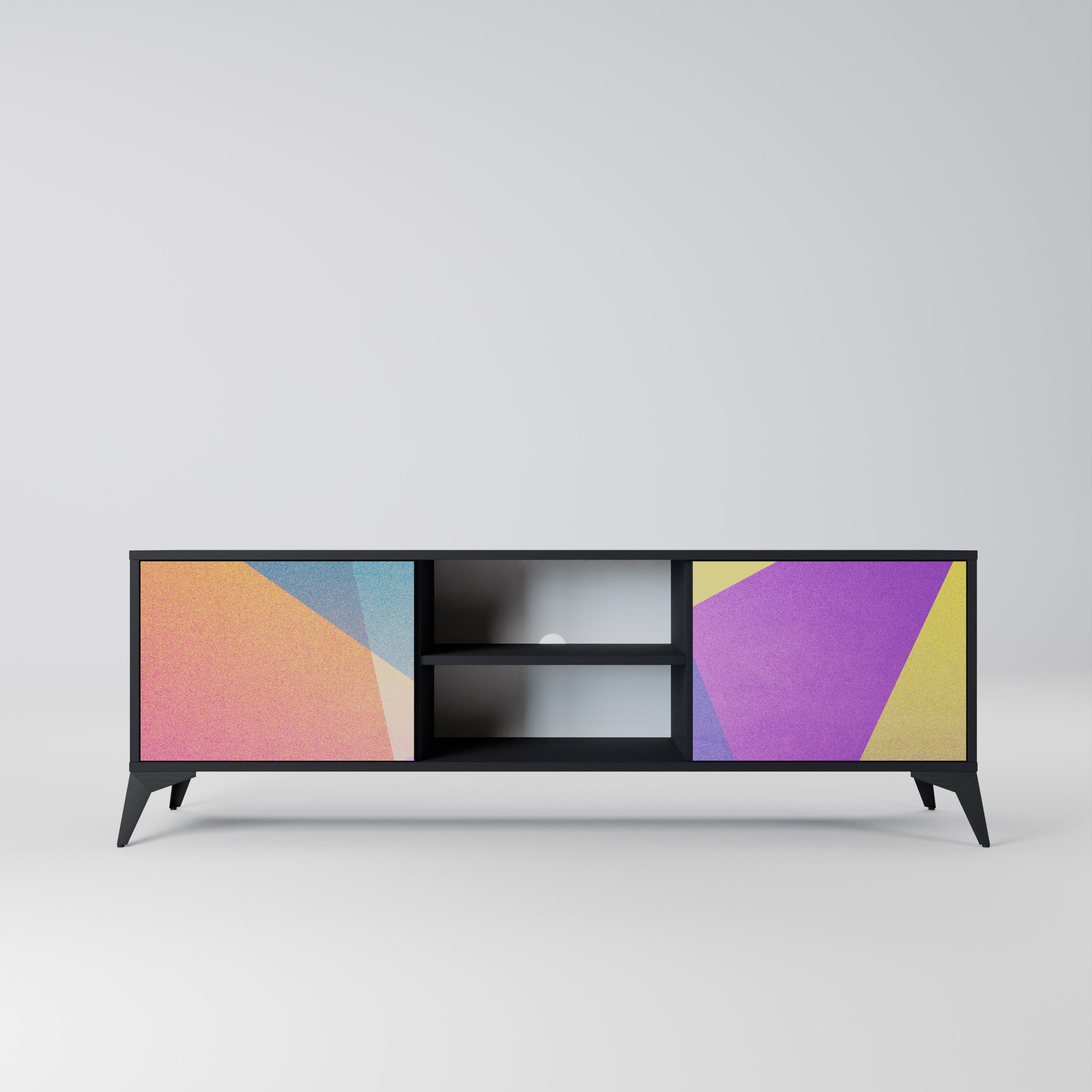 BRIGHT GEOMETRY Móvel de TV com 2 Portas em Acabamento Preto