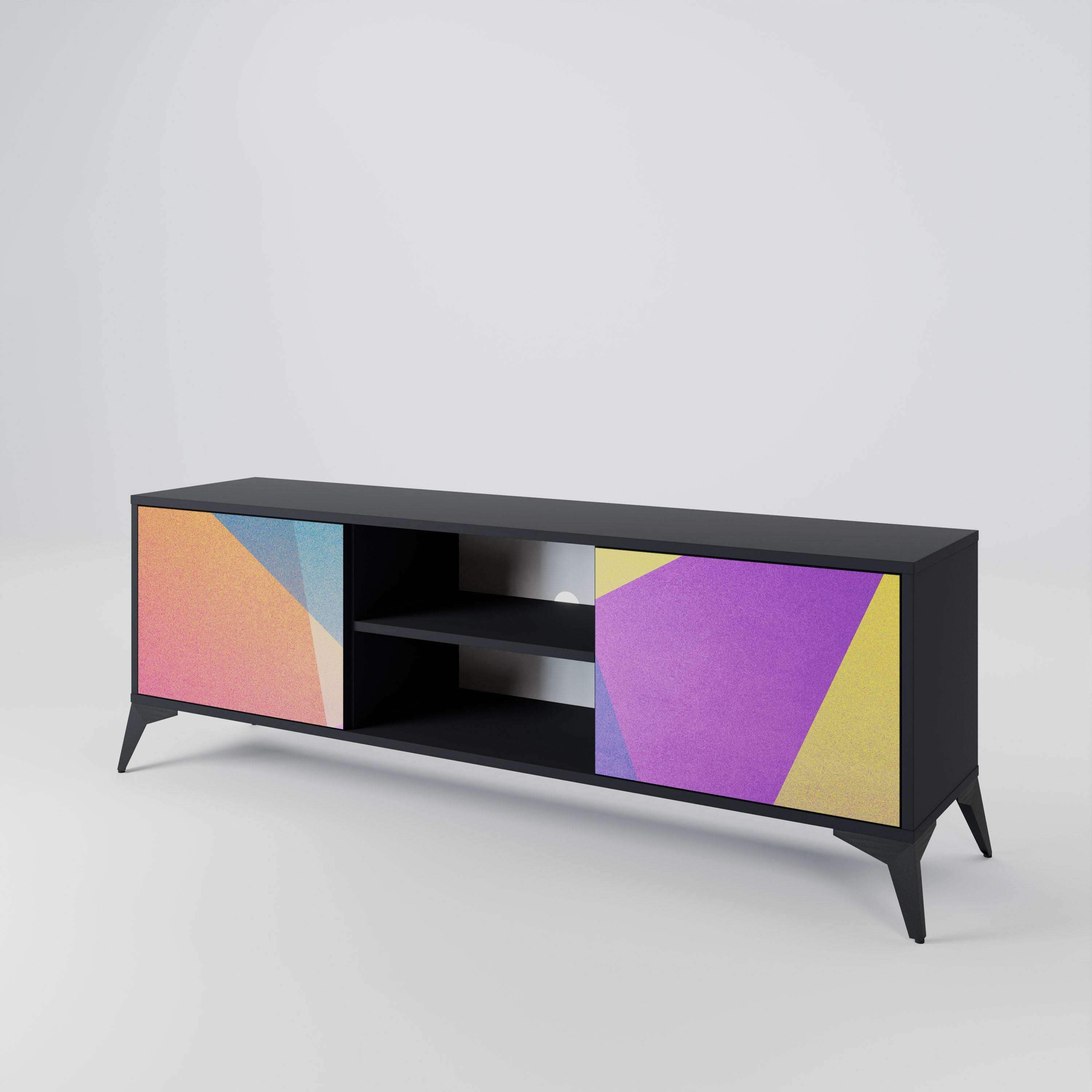 BRIGHT GEOMETRY Móvel de TV com 2 Portas em Acabamento Preto