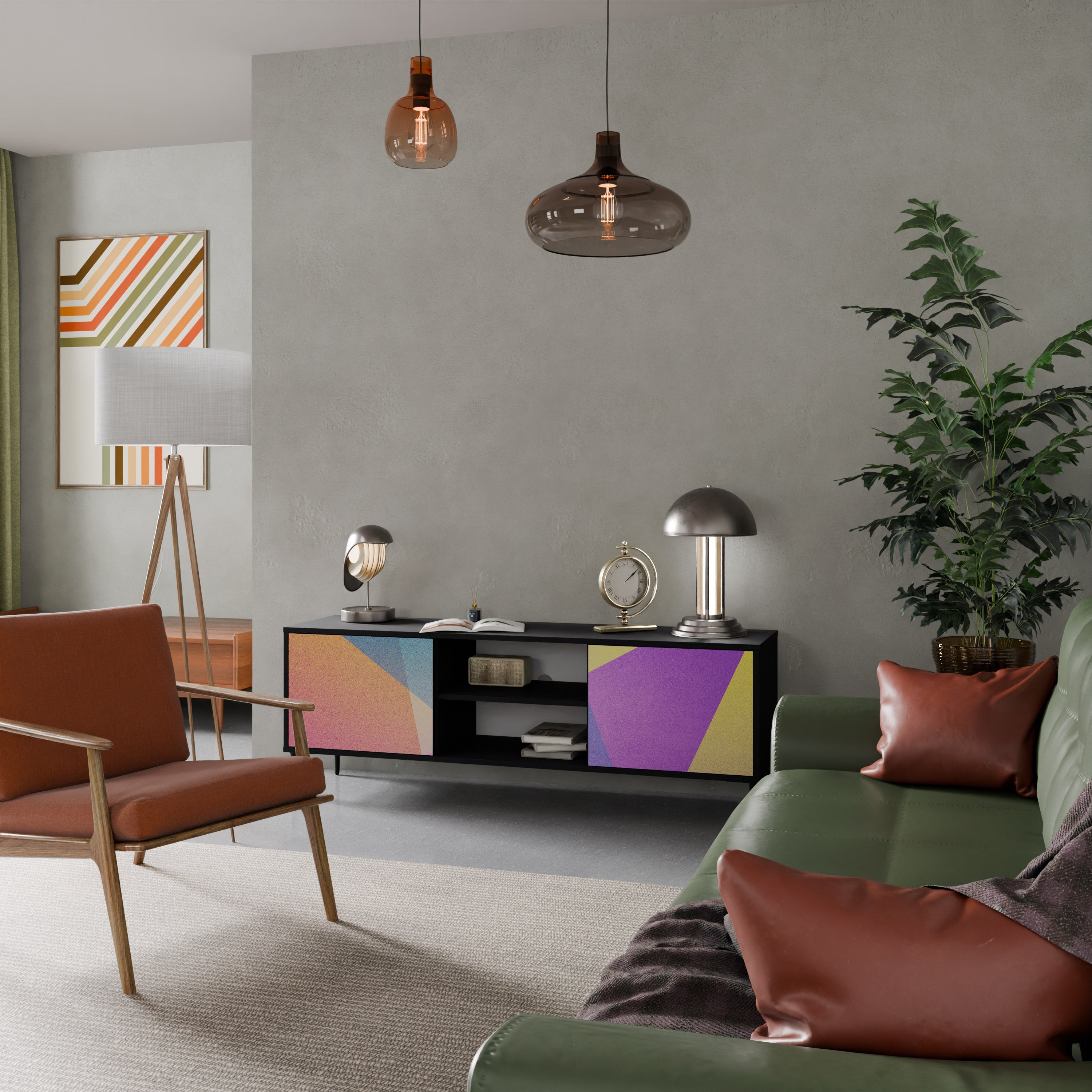 BRIGHT GEOMETRY Móvel de TV com 2 Portas em Acabamento Preto