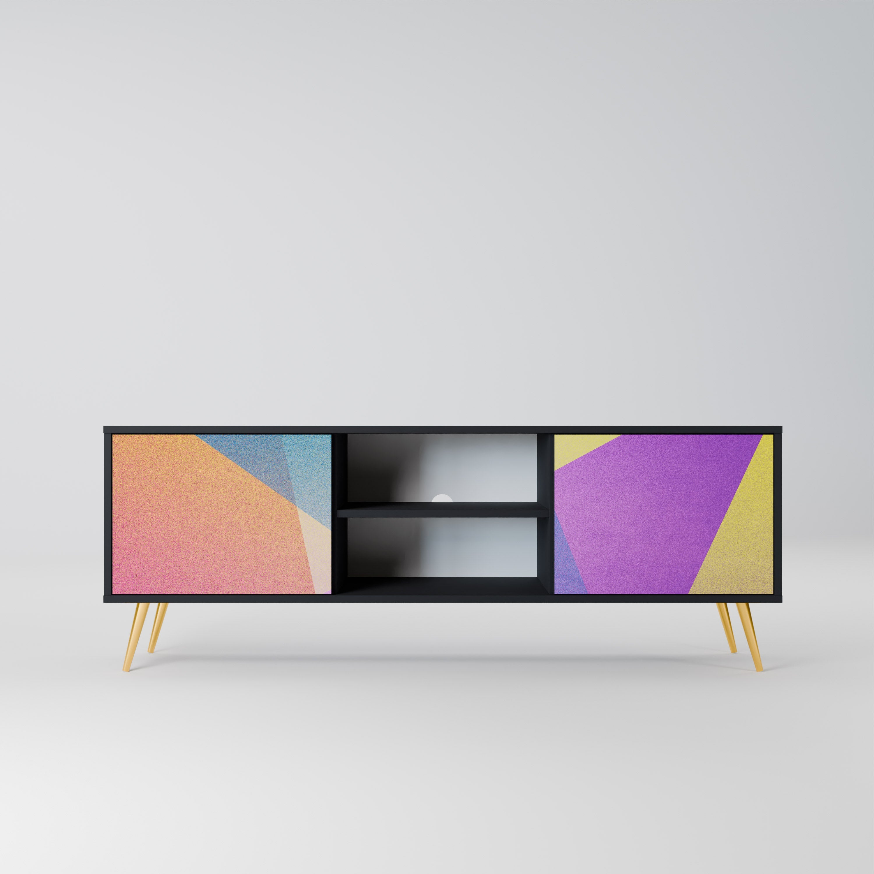 BRIGHT GEOMETRY Móvel de TV com 2 Portas em Acabamento Preto