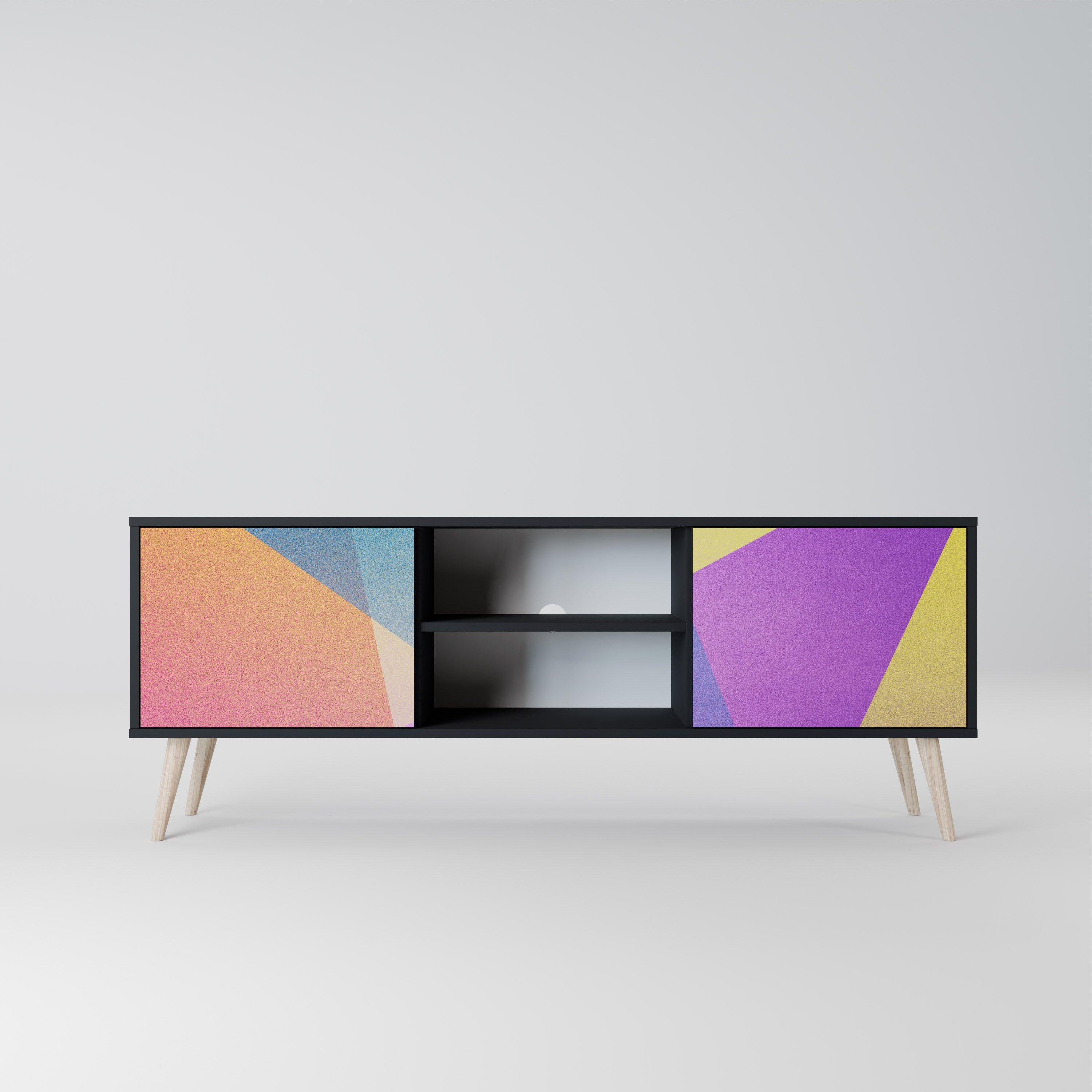 BRIGHT GEOMETRY Móvel de TV com 2 Portas em Acabamento Preto