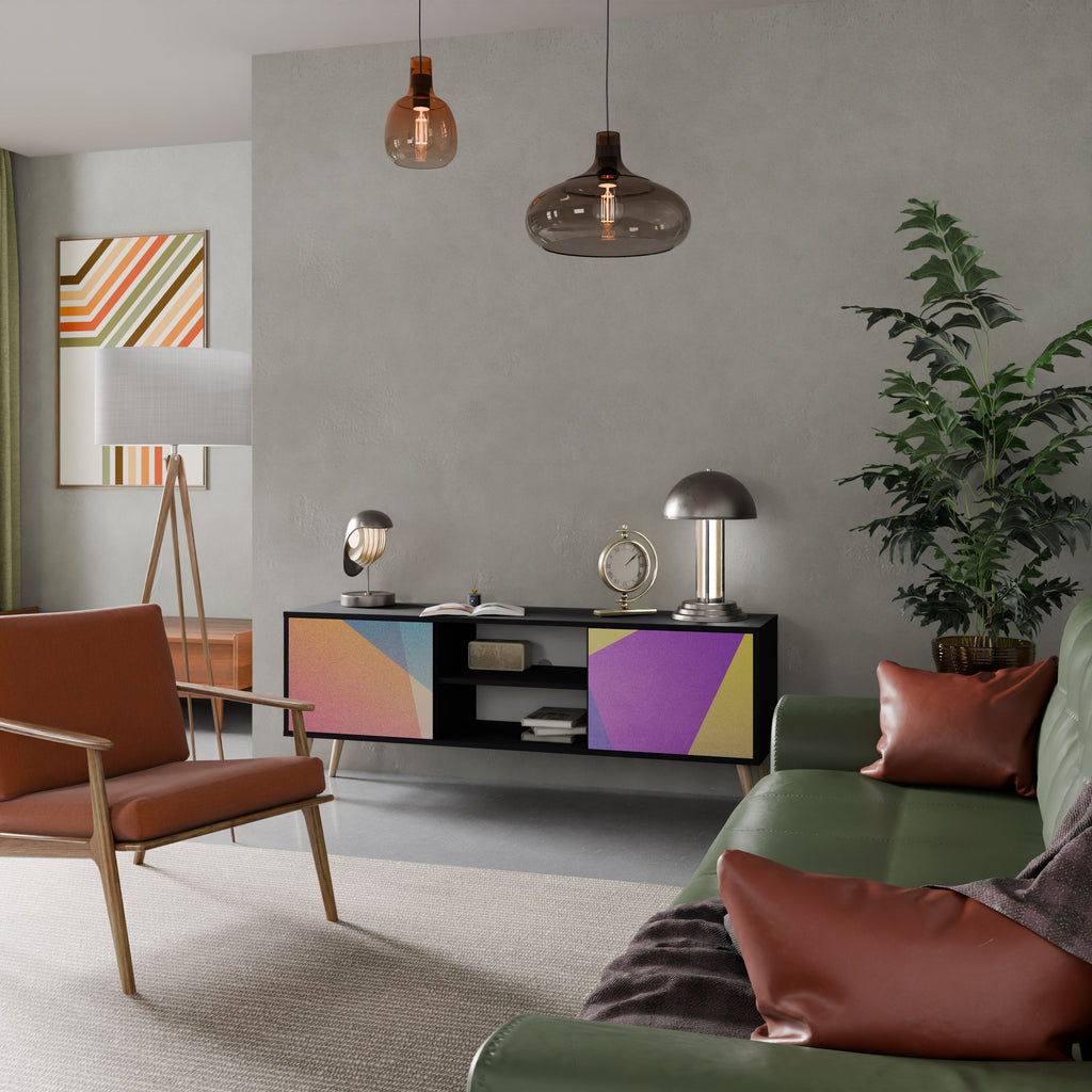 BRIGHT GEOMETRY Móvel de TV com 2 Portas em Acabamento Preto