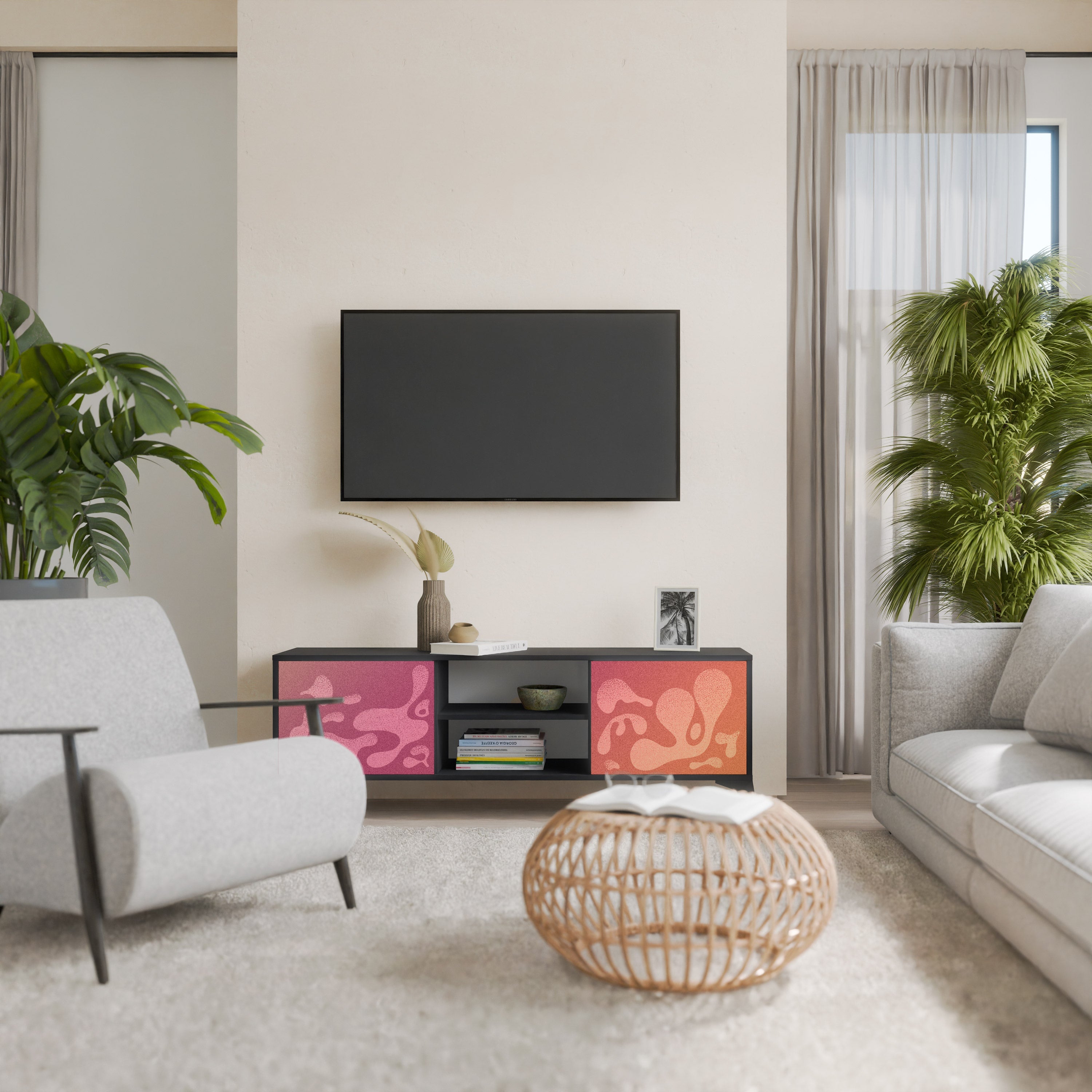 IRREGULAR PINK Móvel de TV com 2 Portas em Acabamento Preto