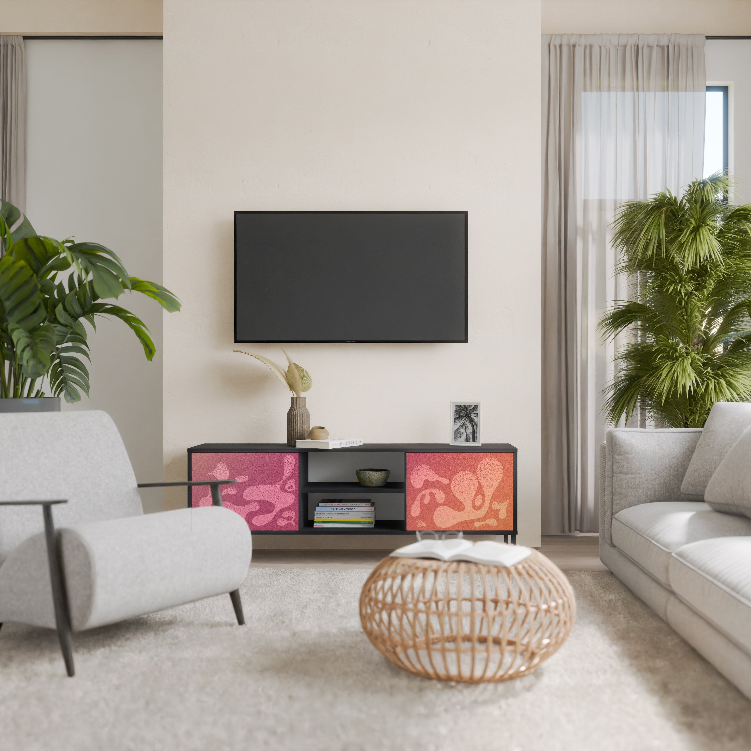 IRREGULAR PINK Móvel de TV com 2 Portas em Acabamento Preto