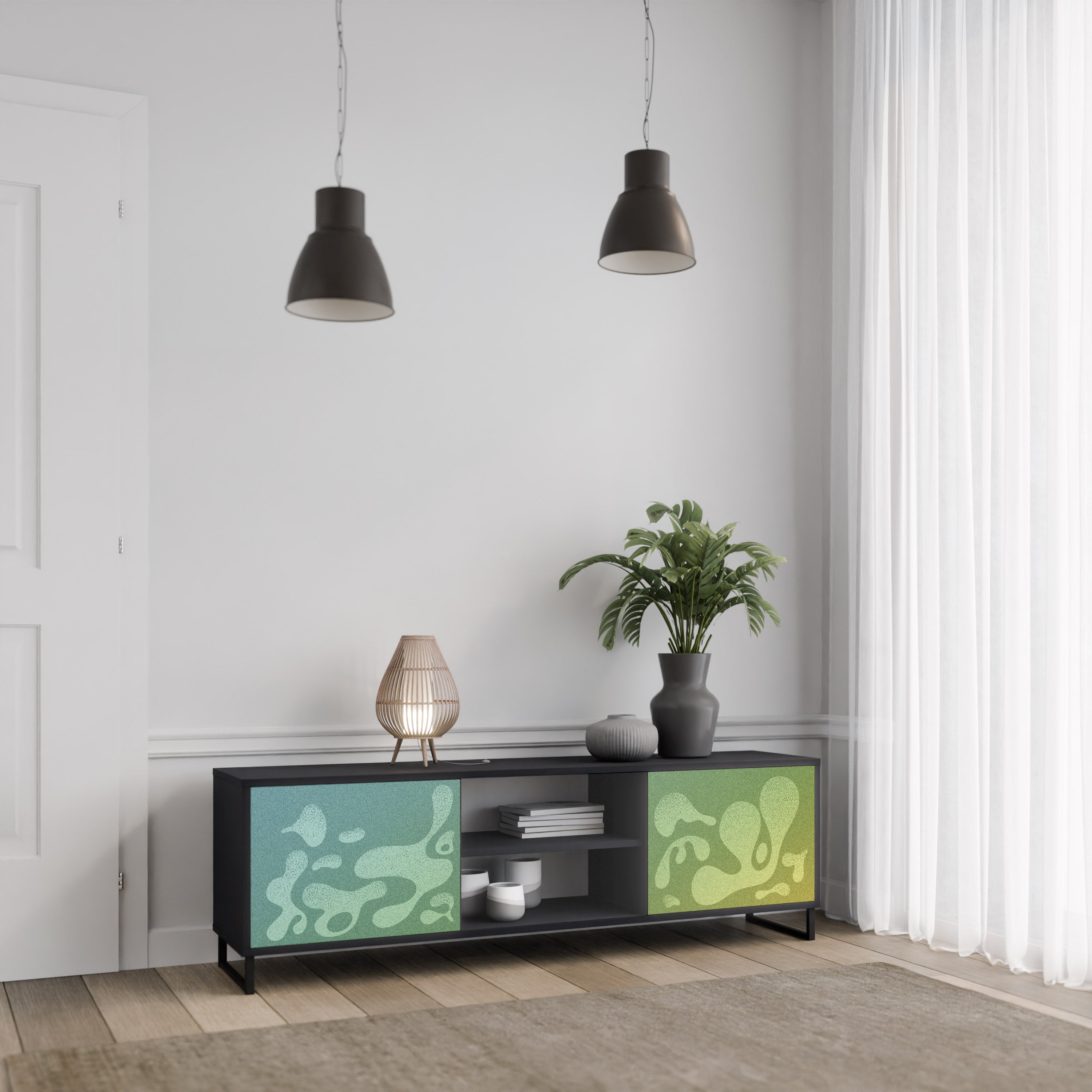 IRREGULAR BLUE Móvel de TV com 2 Portas em Acabamento Preto