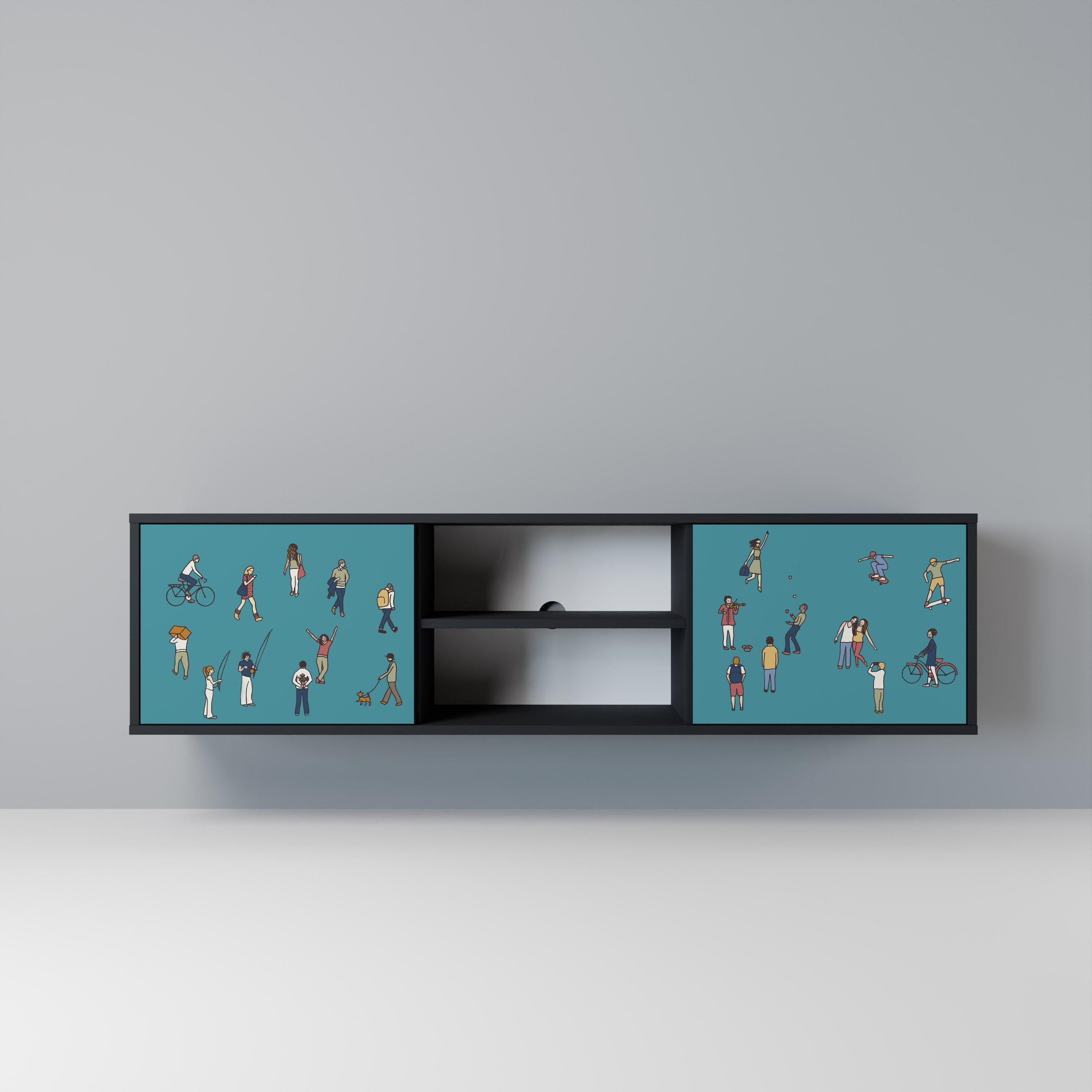 COLLECTIVE STREAM Móvel de TV com 2 Portas em Acabamento Preto