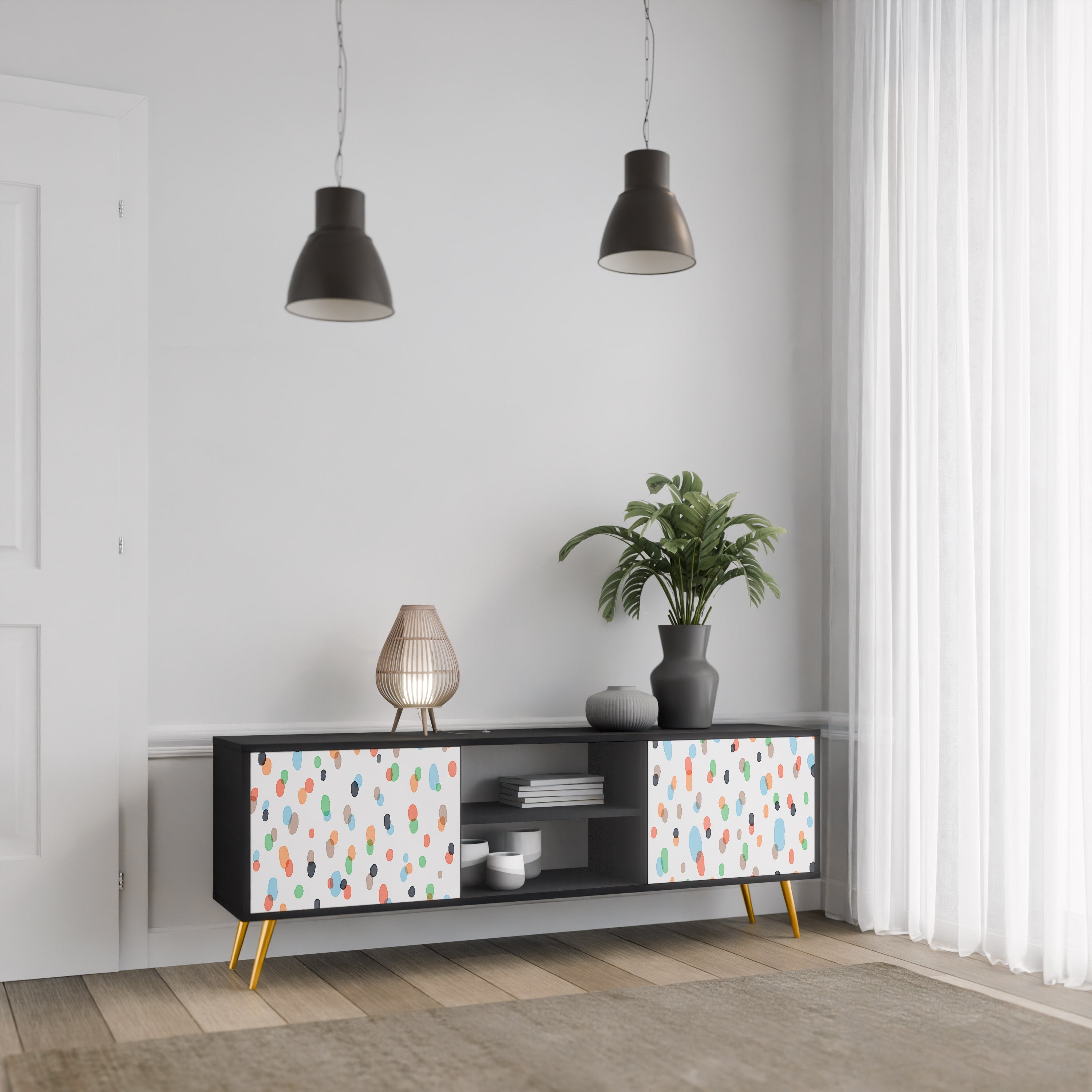 ENERGETIC SPOTS Móvel de TV com 2 Portas em Acabamento Preto