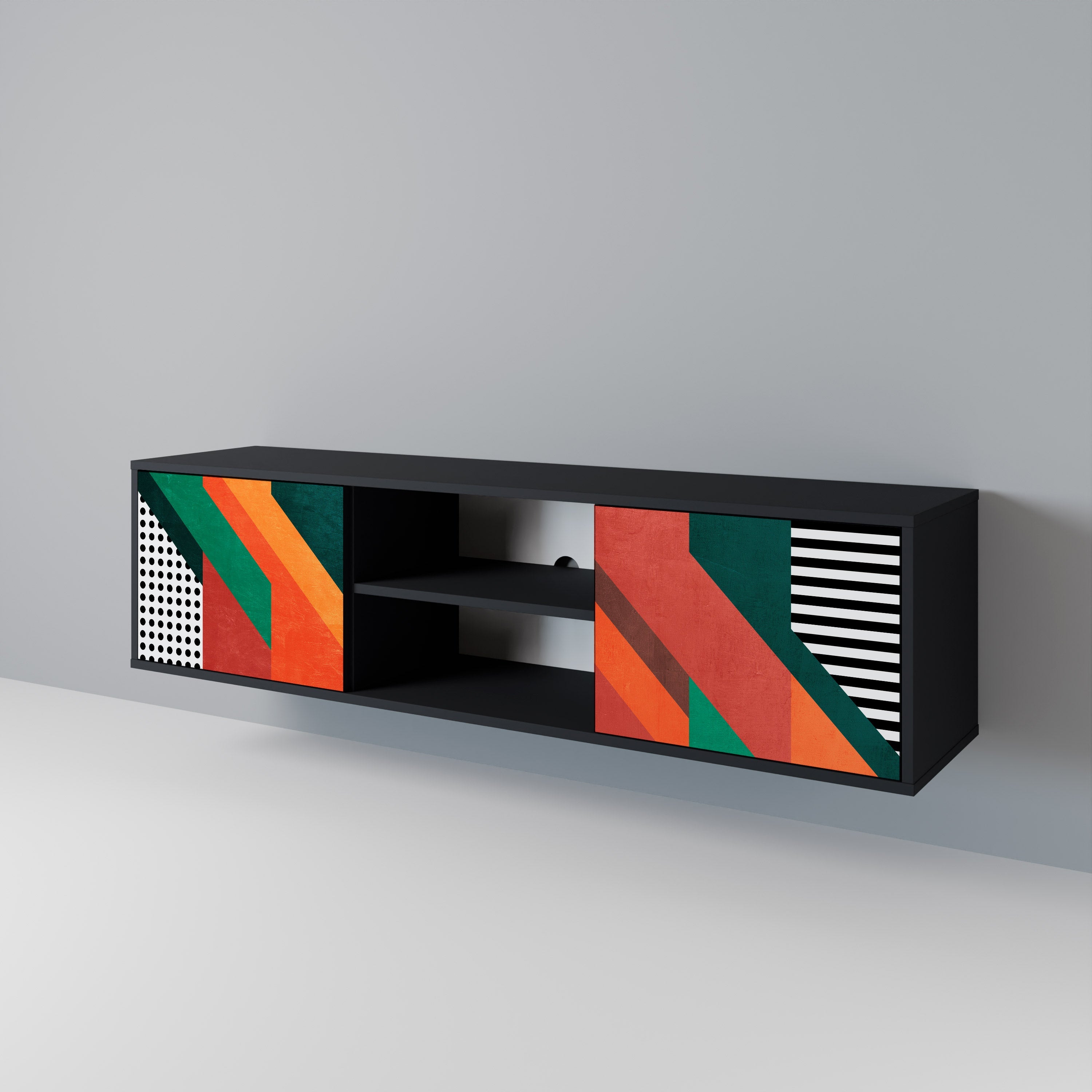 MAKESHIFT ARTISTRY Móvel de TV com 2 Portas em Acabamento Preto