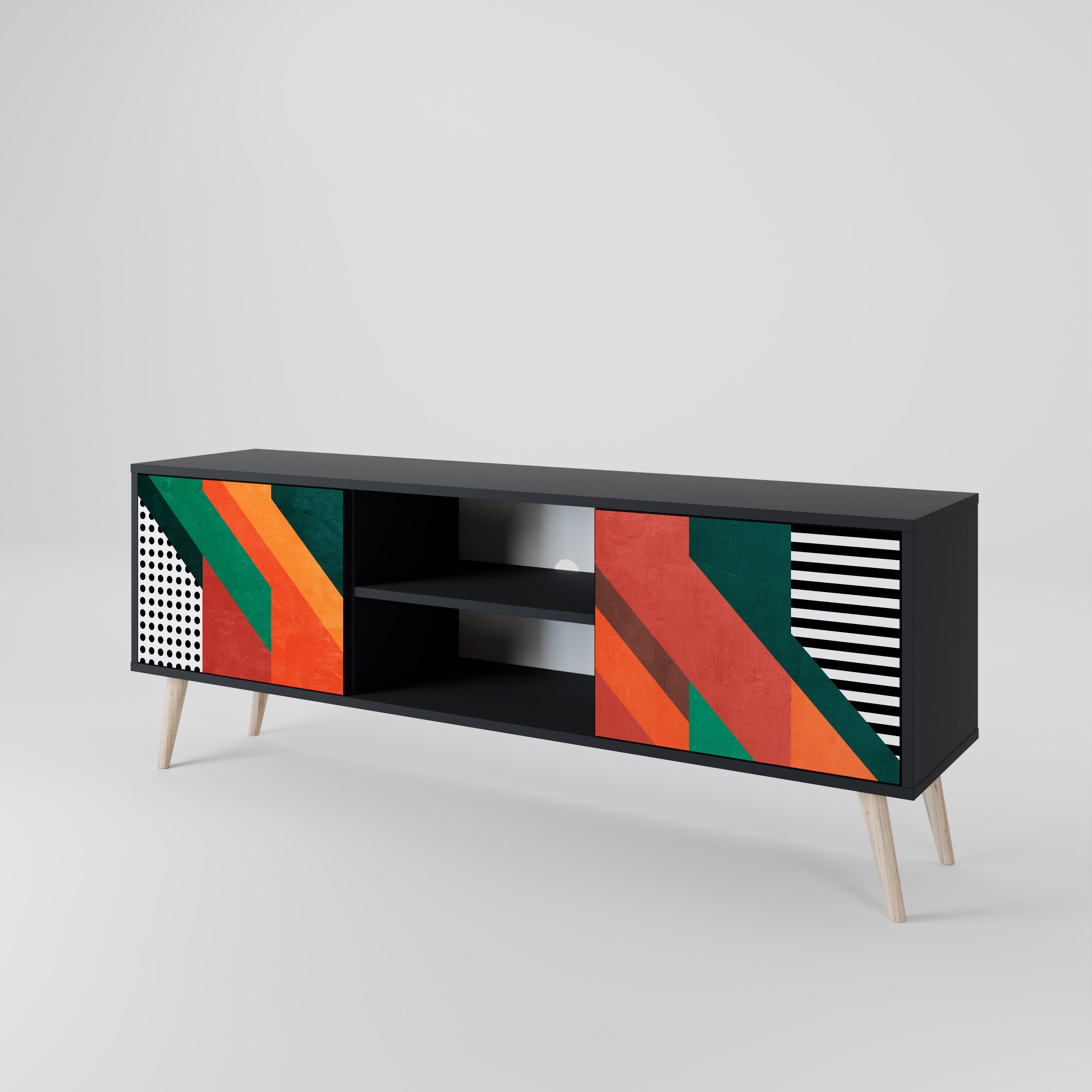 MAKESHIFT ARTISTRY Móvel de TV com 2 Portas em Acabamento Preto