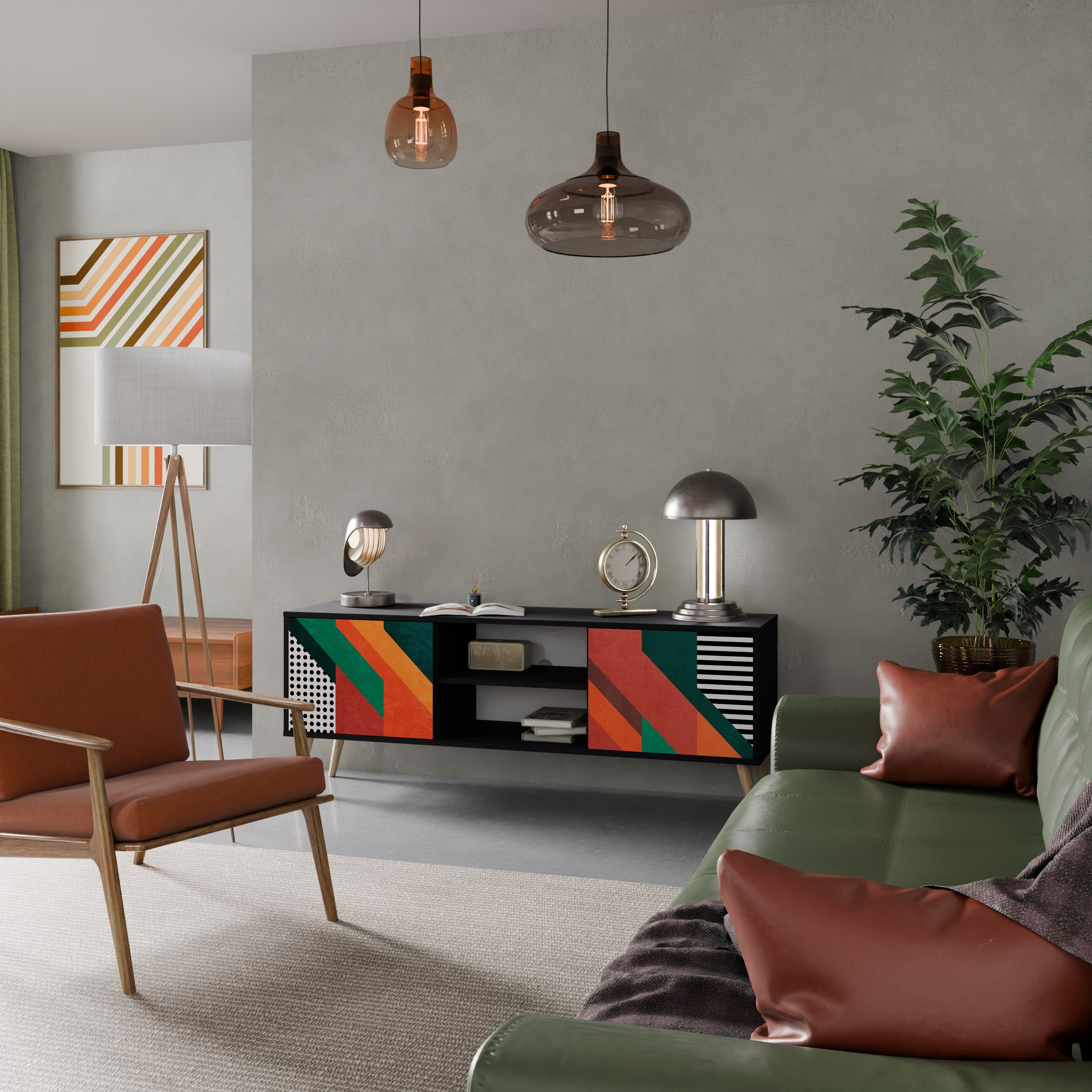 MAKESHIFT ARTISTRY Móvel de TV com 2 Portas em Acabamento Preto