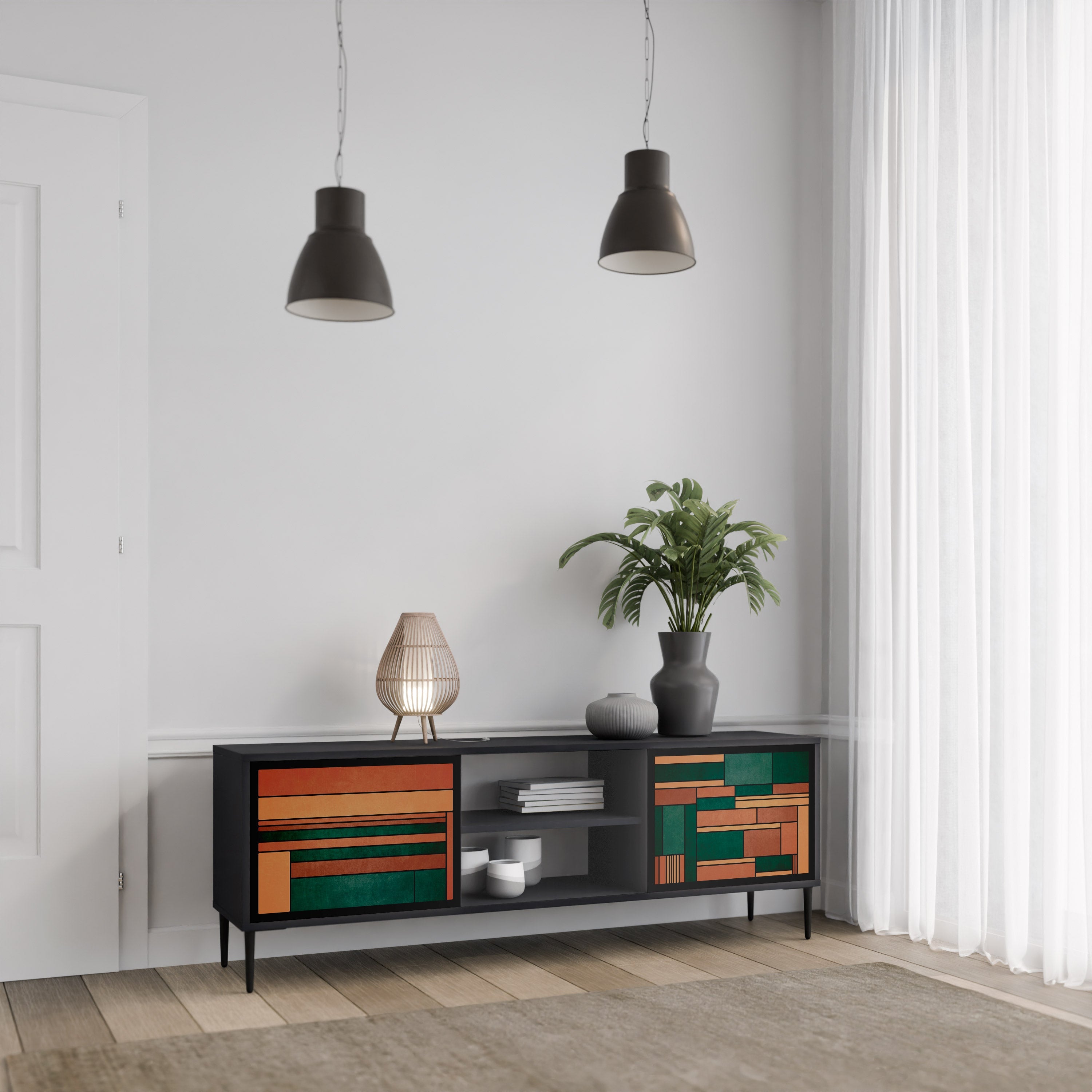 EARTHY FIGURES Móvel de TV com 2 Portas em Acabamento Preto