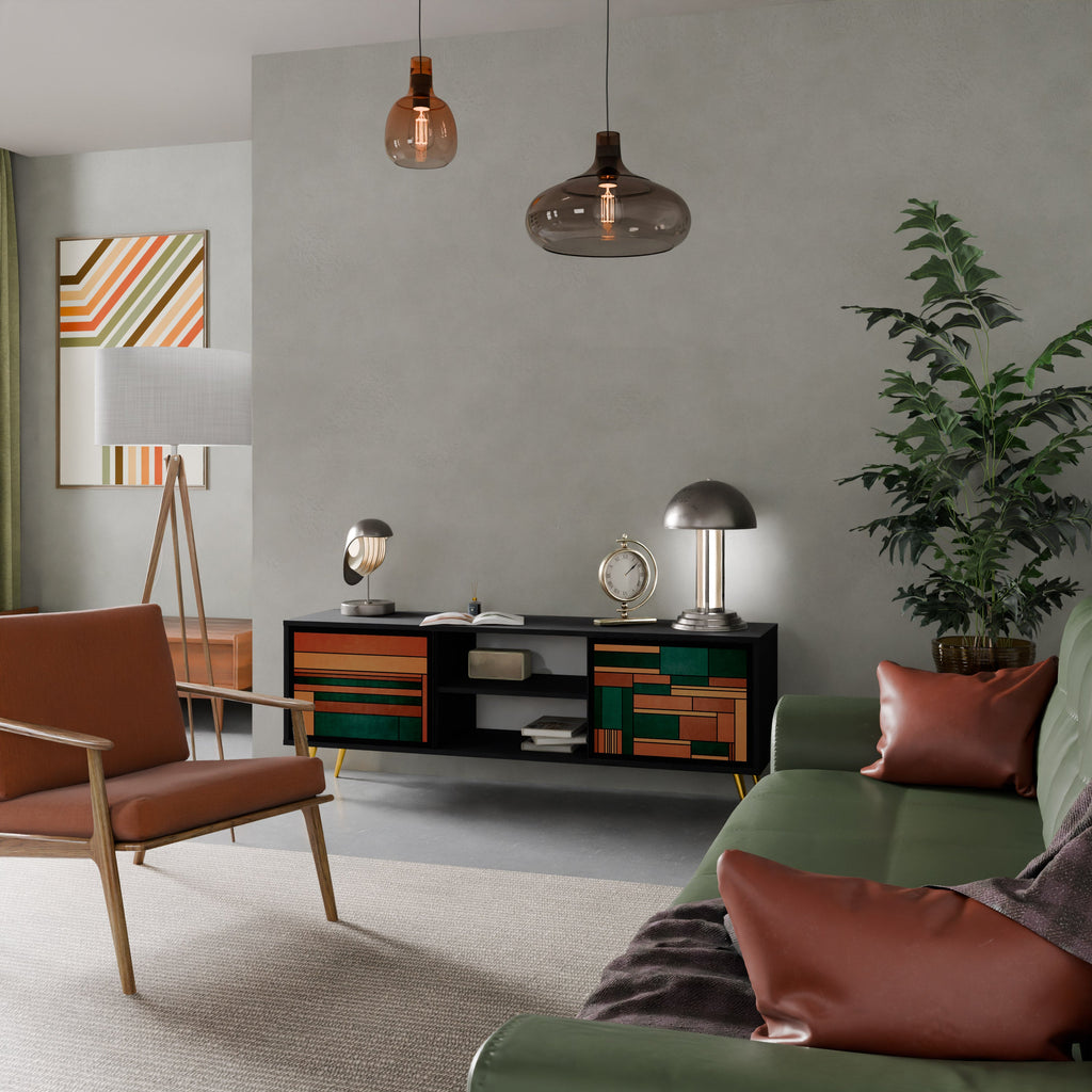 EARTHY FIGURES Móvel de TV com 2 Portas em Acabamento Preto