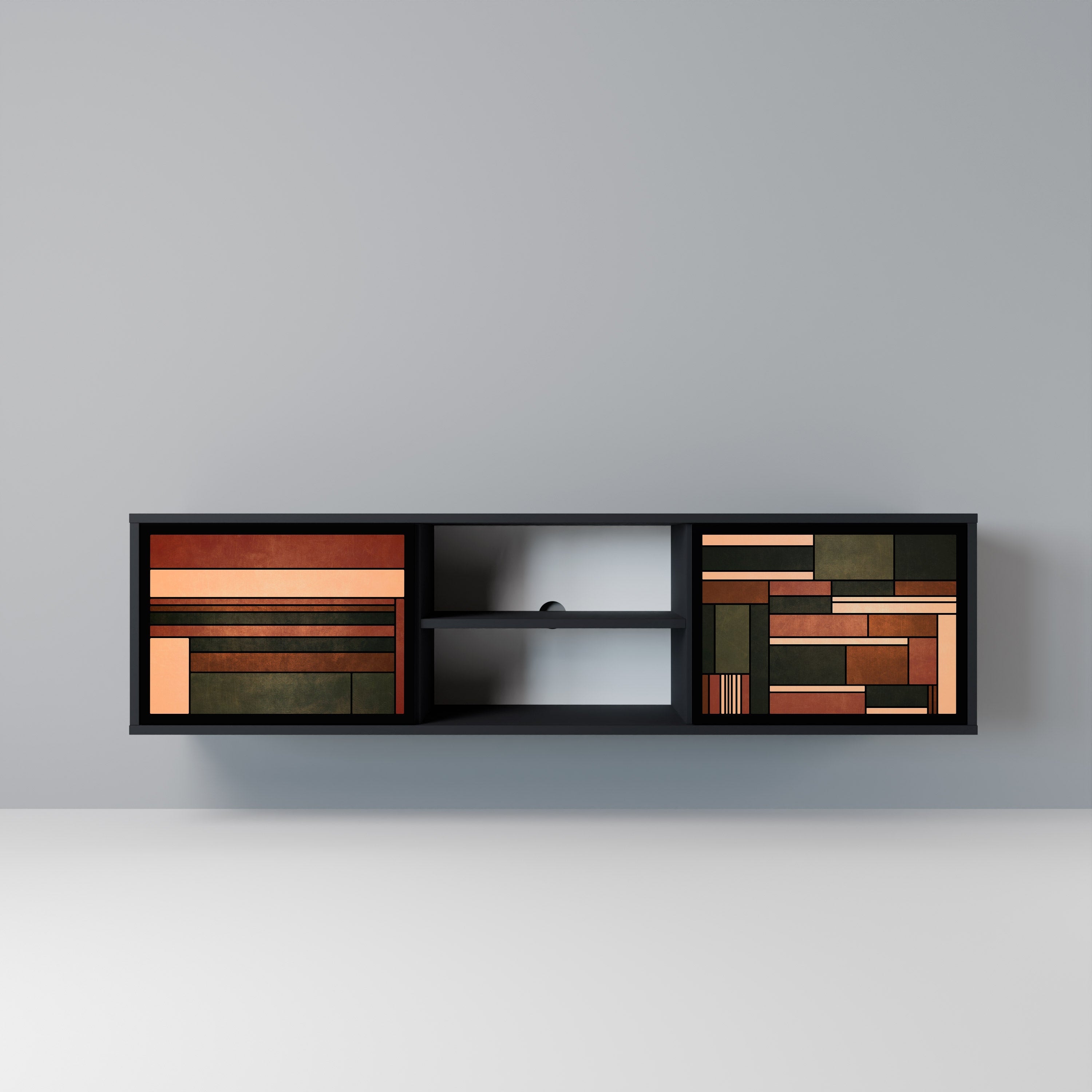 FIGURES OF NATURE Móvel de TV com 2 Portas em Acabamento Preto