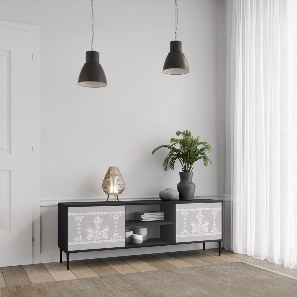 THAI GRAY Móvel de TV com 2 Portas em Acabamento Preto