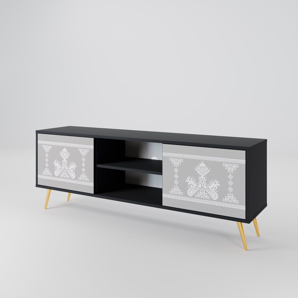 THAI GRAY Móvel de TV com 2 Portas em Acabamento Preto