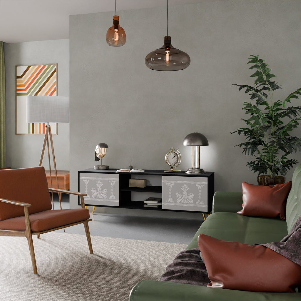 THAI GRAY Móvel de TV com 2 Portas em Acabamento Preto