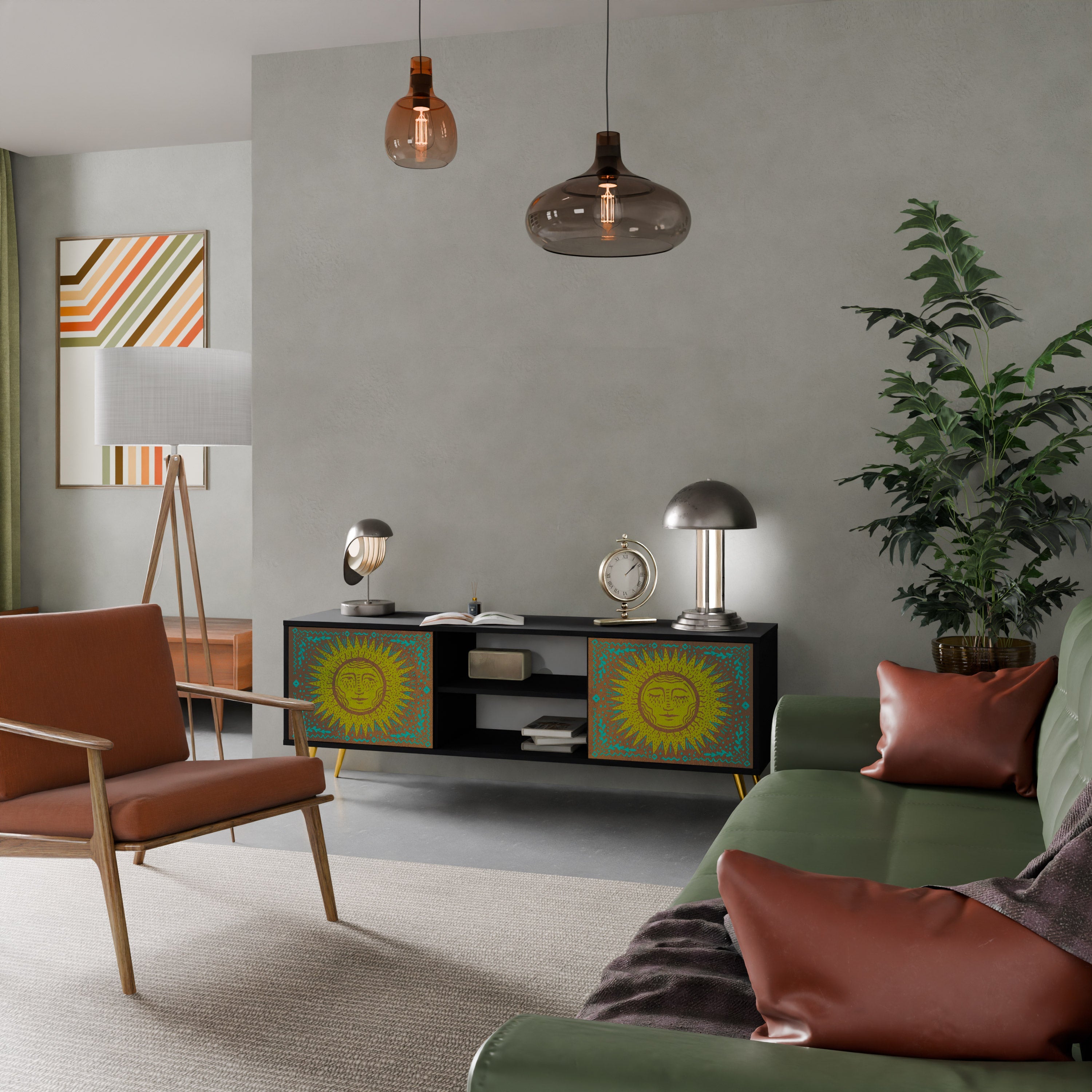 SUNSHINE EULOGY Móvel de TV com 2 Portas em Acabamento Preto