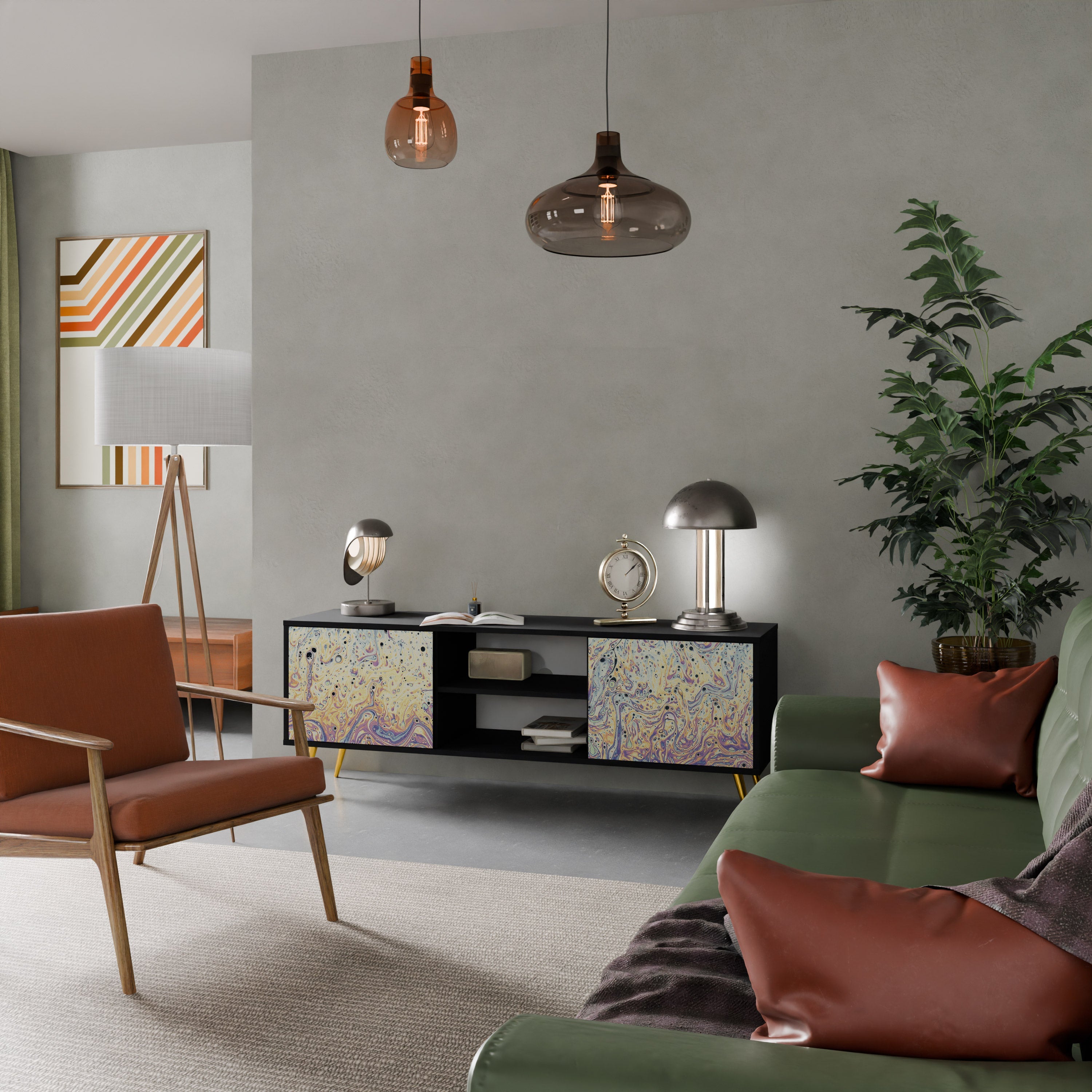 MOSAIC OF COLORS Móvel de TV com 2 Portas em Acabamento Preto