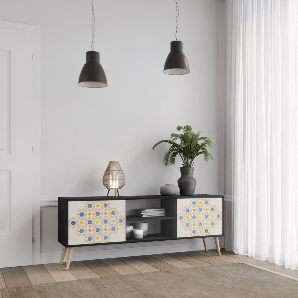 PATTERNED PRISM Móvel de TV com 2 Portas em Acabamento Preto