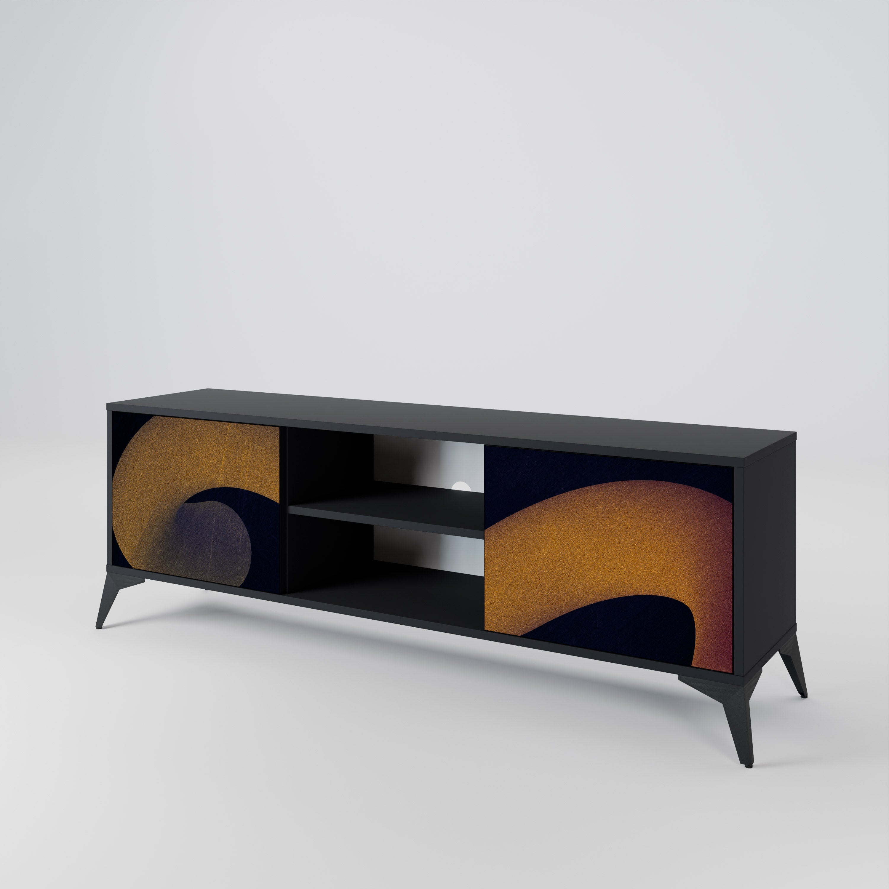 HOLLOW TIME Móvel de TV com 2 Portas em Acabamento Preto