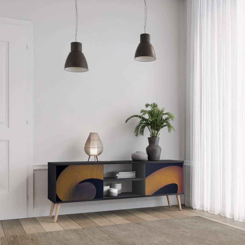 HOLLOW TIME Móvel de TV com 2 Portas em Acabamento Preto