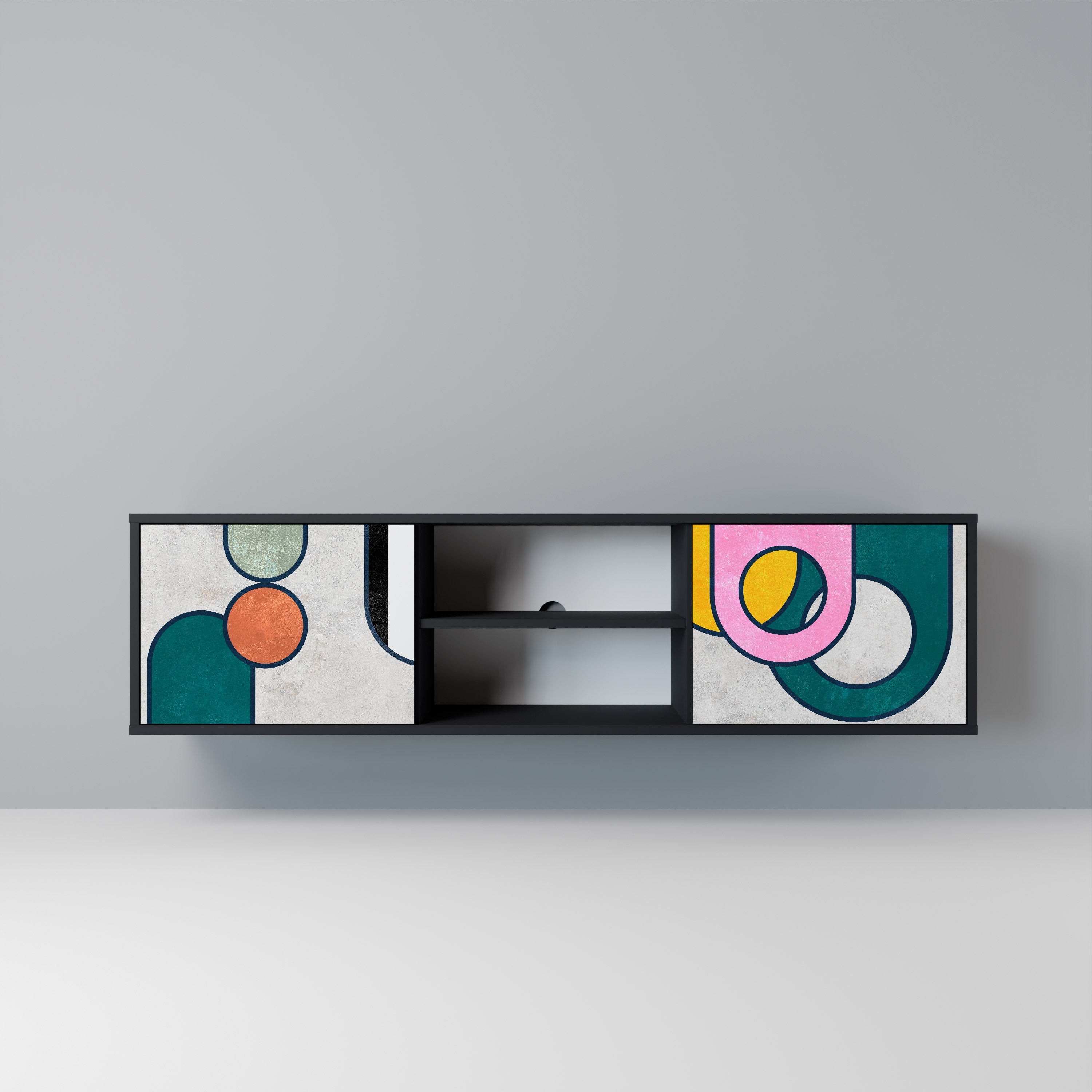 COOL STORY Móvel de TV com 2 Portas em Acabamento Preto