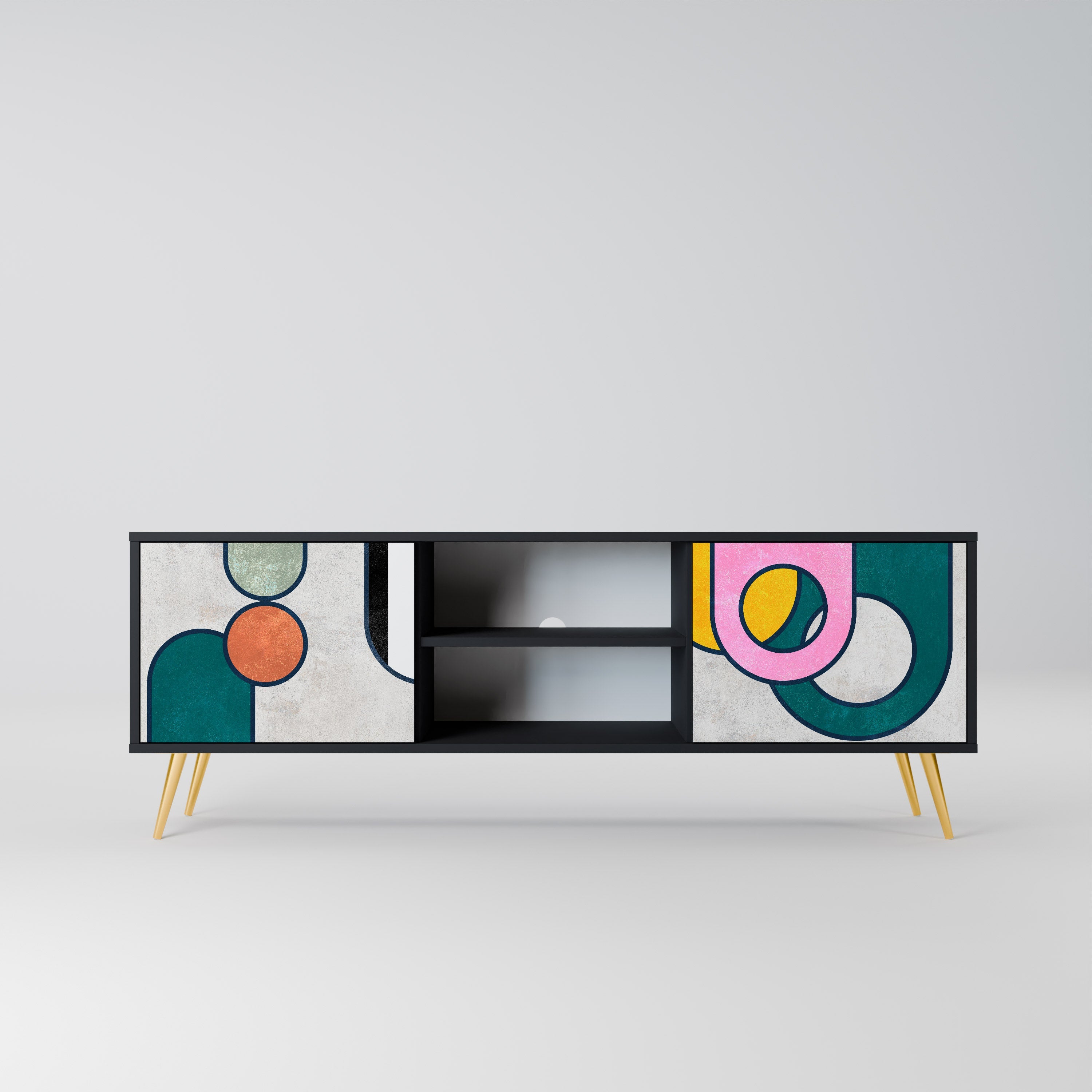 COOL STORY Móvel de TV com 2 Portas em Acabamento Preto