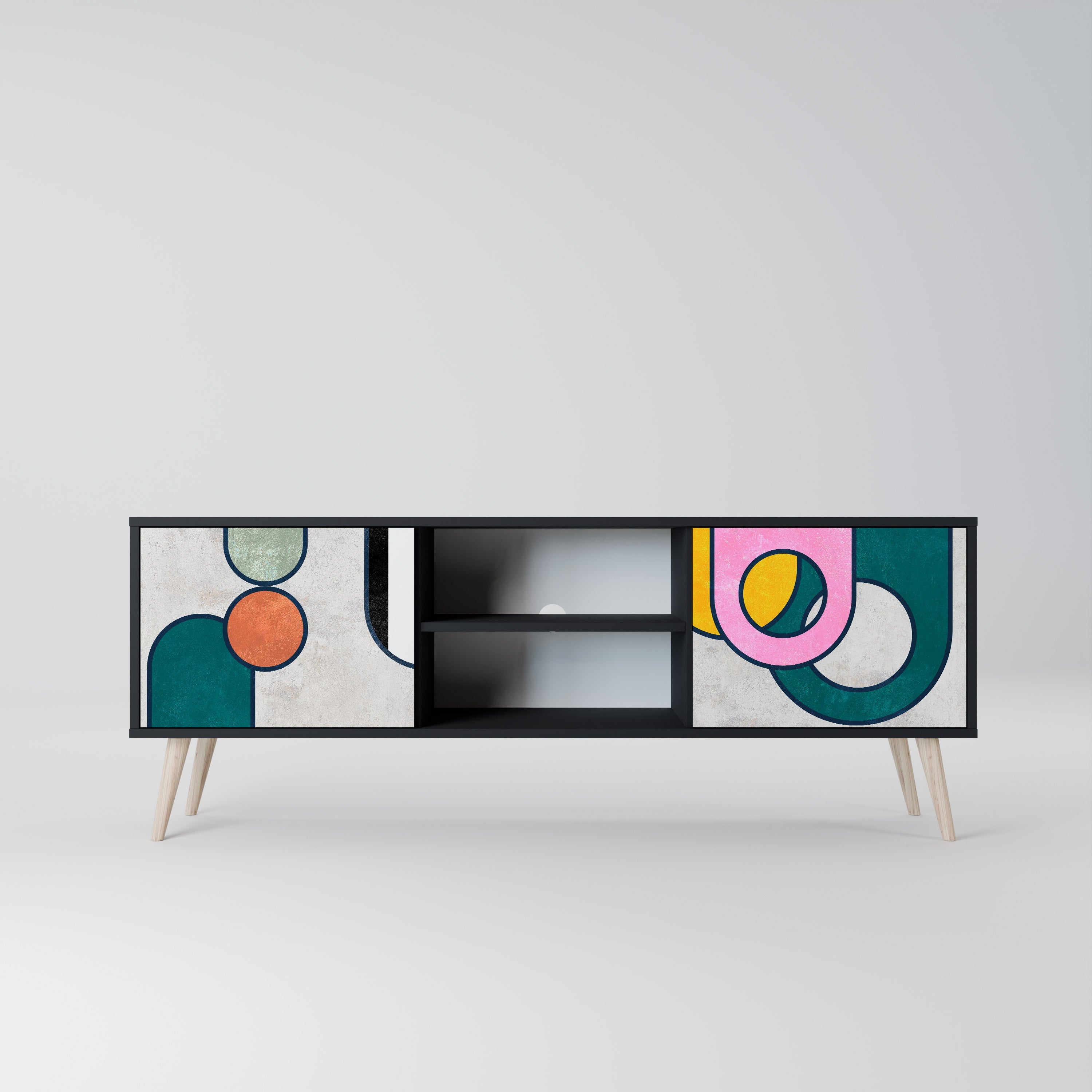 COOL STORY Móvel de TV com 2 Portas em Acabamento Preto